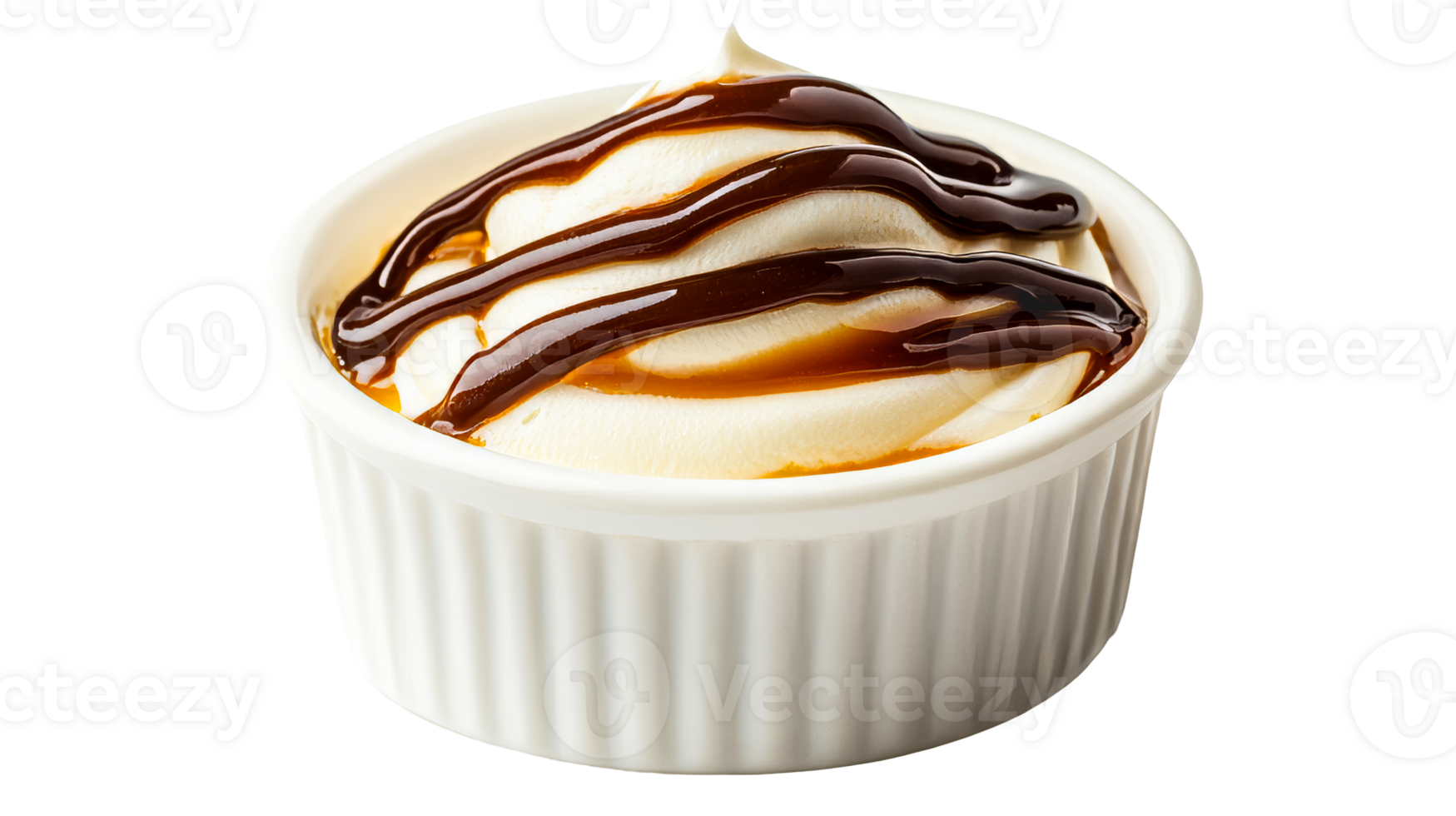 Delicious Vanilla Ice Cream with Chocolate Sauce in a Bowl, cut out transparent png