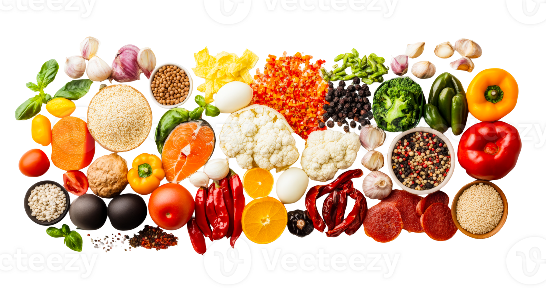 Assortment of fresh healthy food, ingredients, cooking, nutrition, cut out transparent png