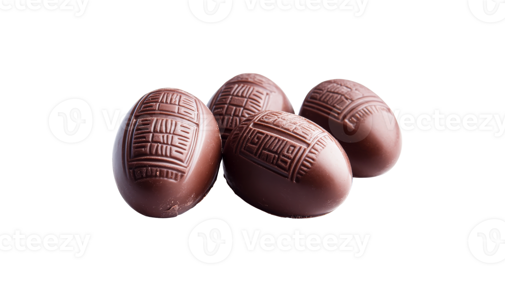 Chocolate Easter eggs with a pattern, close-up, isolated, cut out transparent png