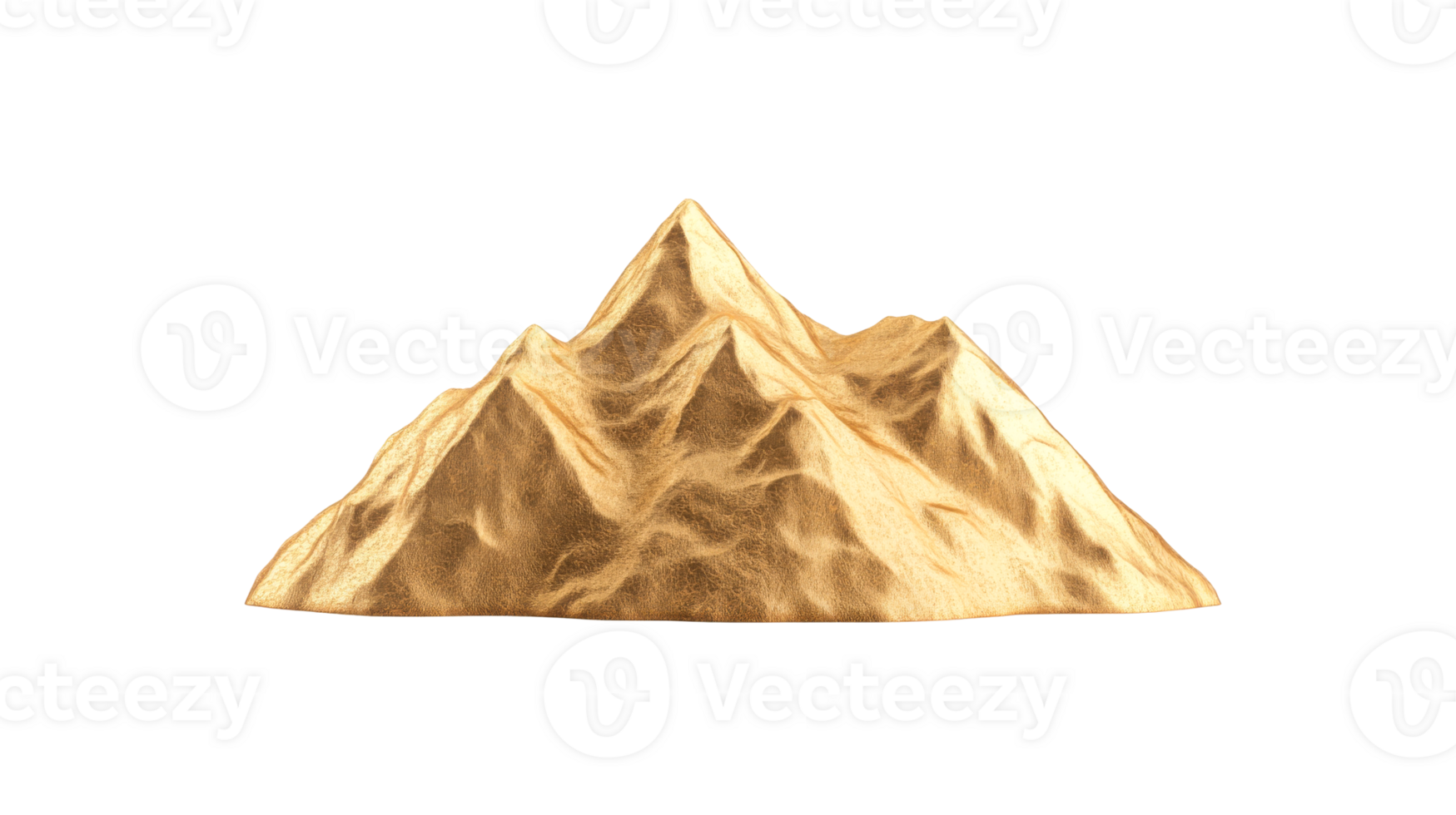 Golden mountain range relief sculpture, isolated design element, cut out transparent png