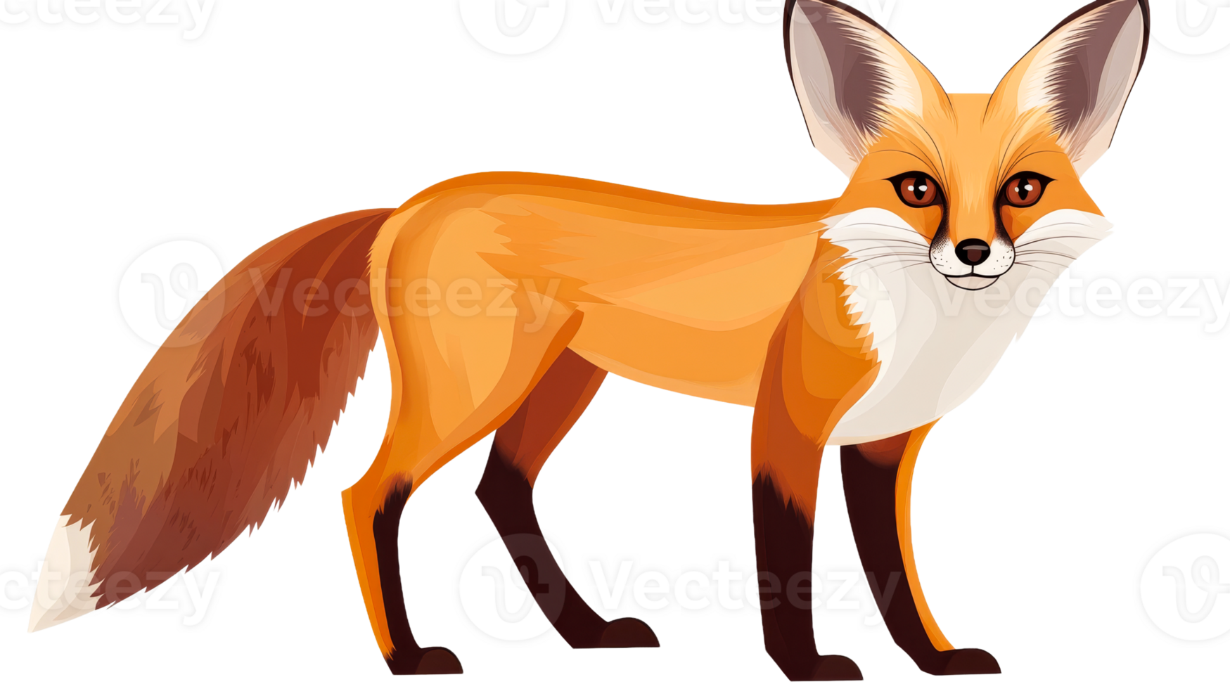 Graceful red fox stands alert with curious eyes, cut out transparent png