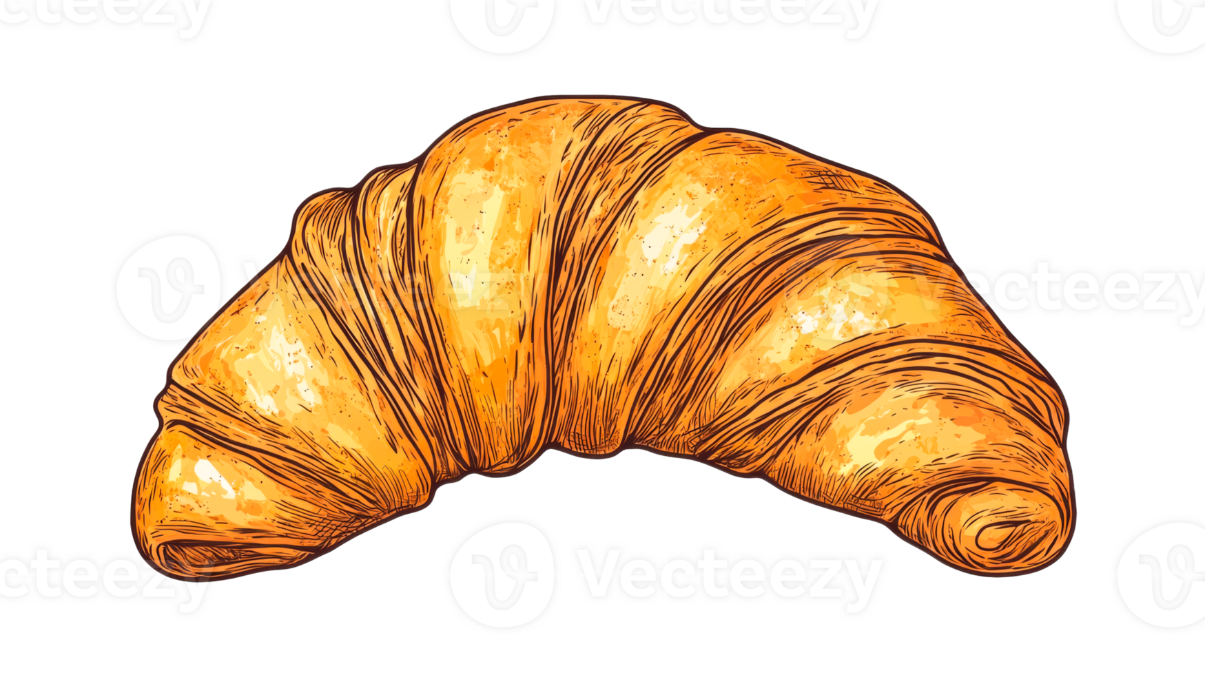 Freshly baked croissant with golden crust, cut out transparent png