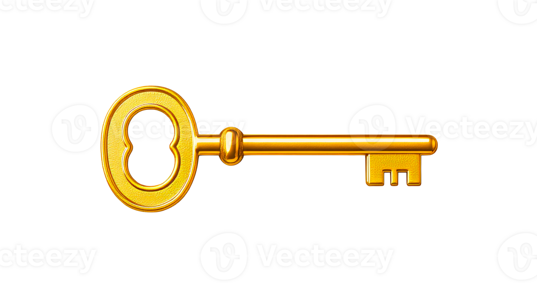 Golden skeleton key, antique style, old lock tool ,cut out transparent png