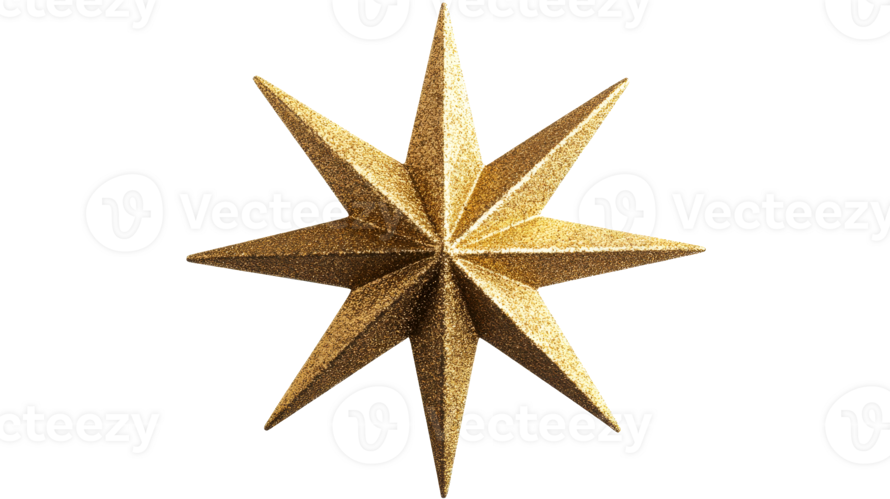 Shiny golden Christmas star ornament with pointed edges, cut out transparent png