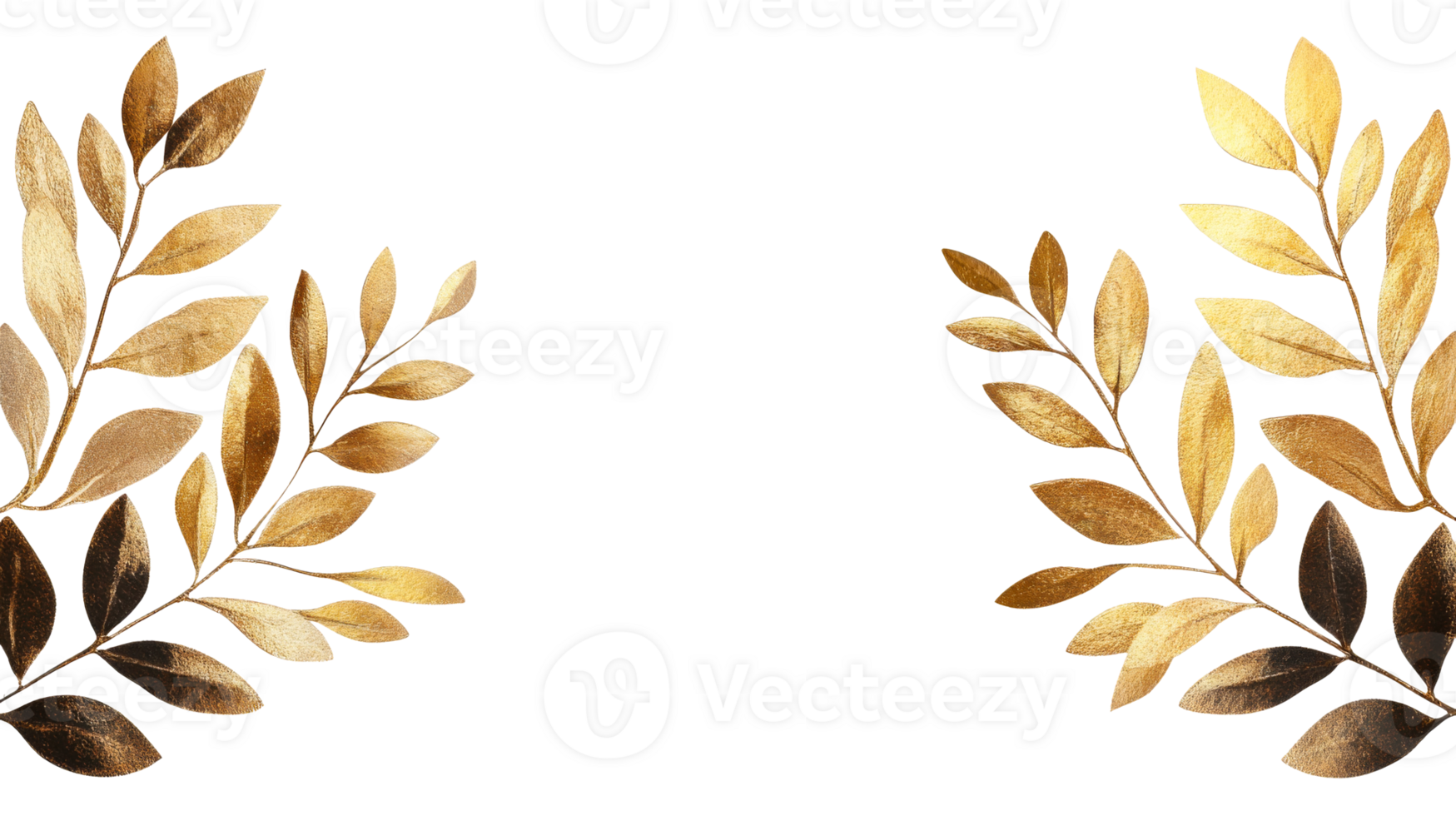 Golden Leaves Border Design on Black Backdrop, cut out transparent png