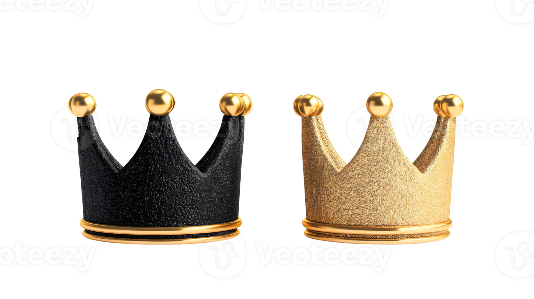 Black and gold shiny crowns, decoration objects, luxury style, cut out transparent png