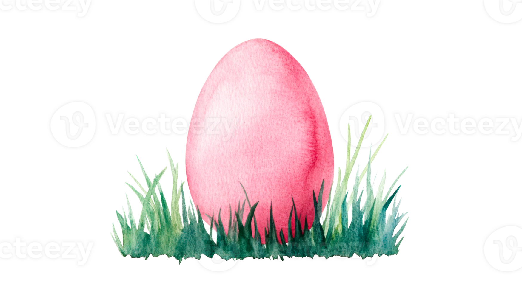 Pink Easter egg in green grass, cut out transparent png