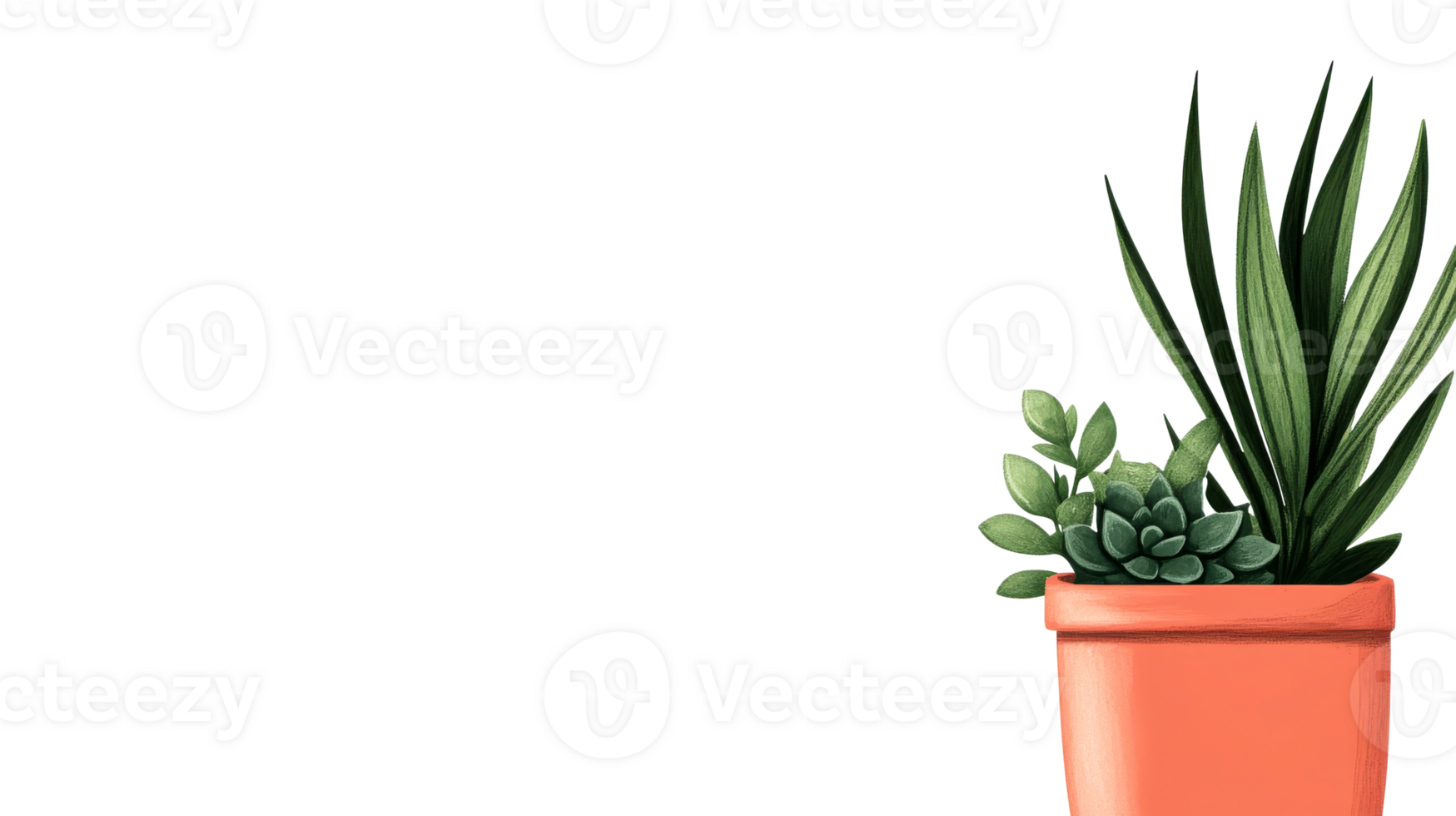 Potted succulents of different types and shapes, cut out transparent png