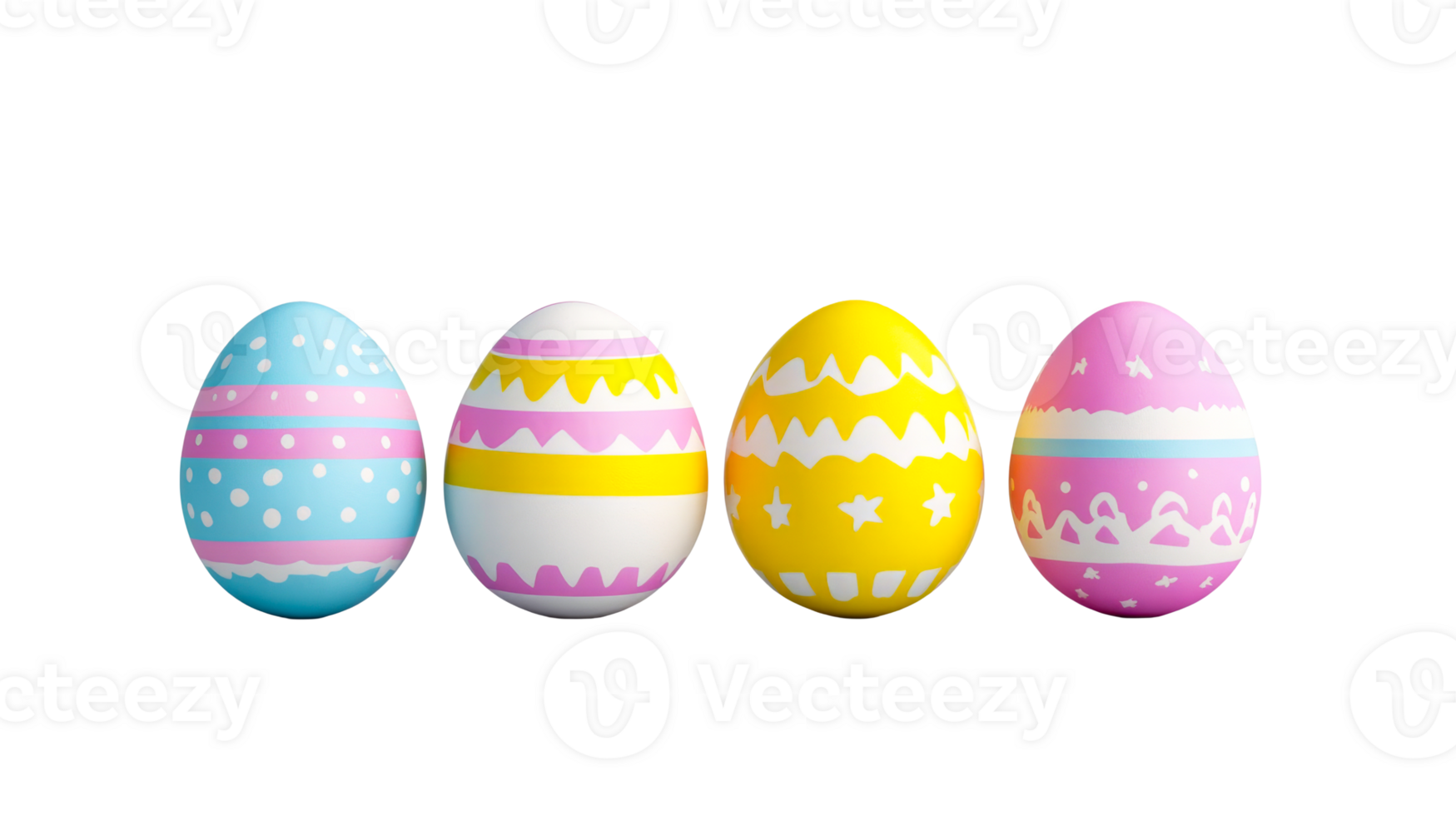 Easter eggs collection, different colors and patterns, cut out transparent png