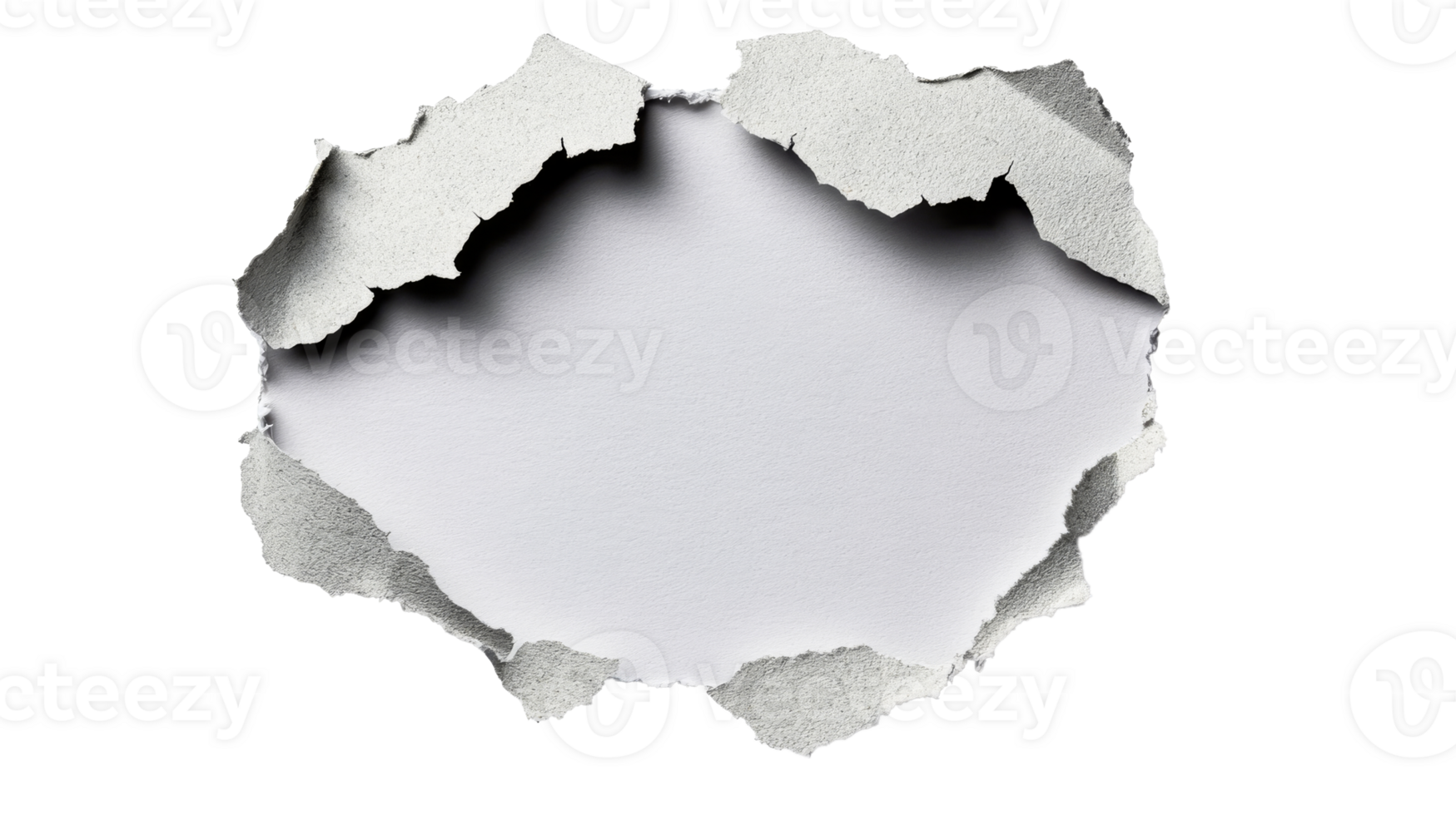 Ripped white paper on black background, realistic detail texture, cut out transparent png