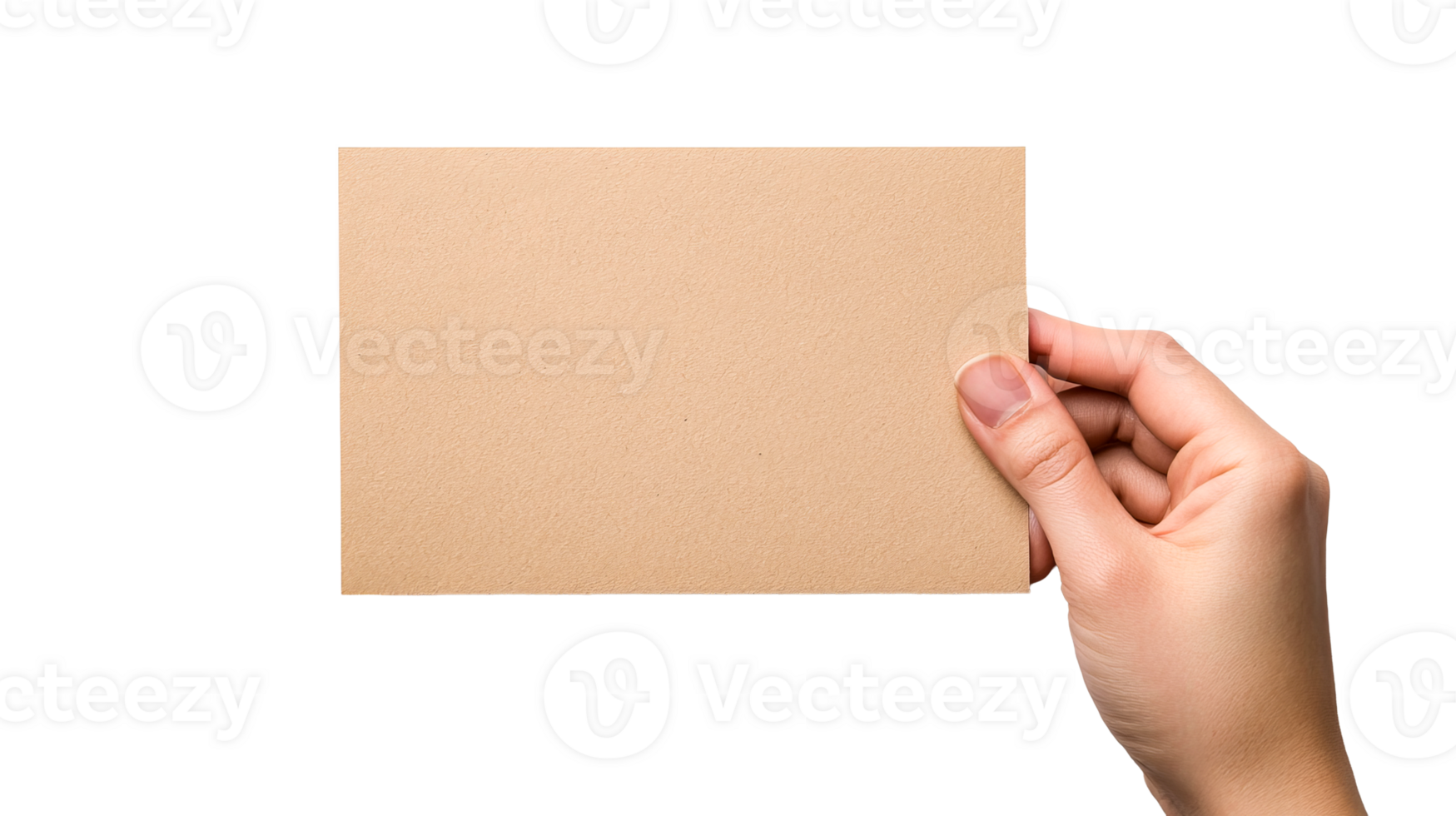 Hand holding blank cardboard sheet, isolated element, mock up, cut out transparent png
