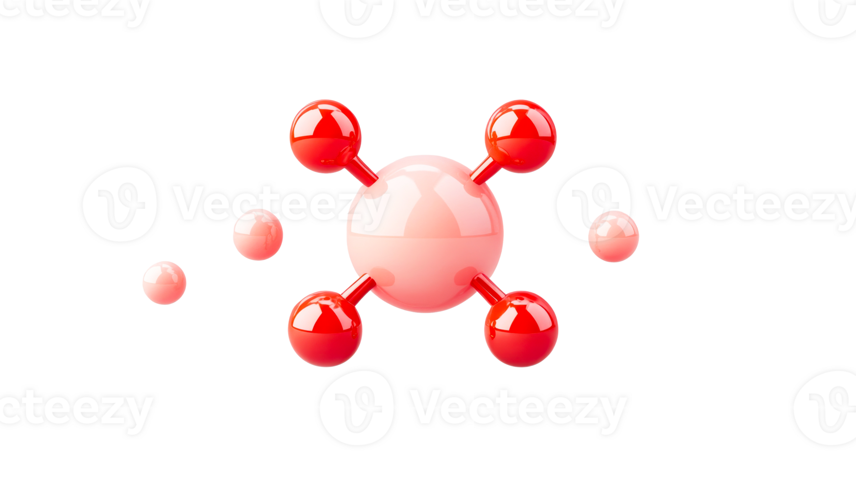 Molecule with red spheres and pink center, cut out transparent png