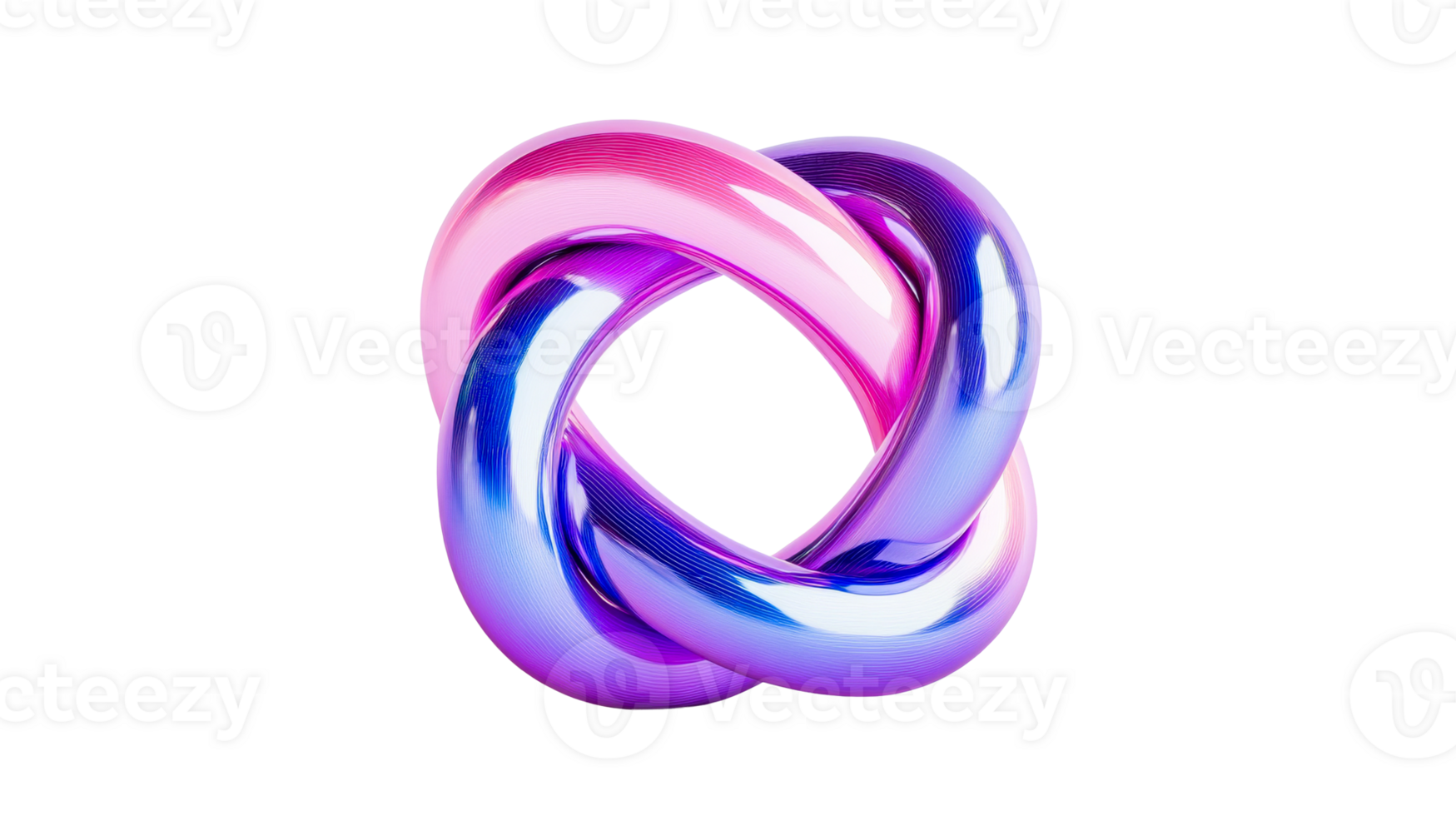 Twisted torus with iridescent surface, 3D render, cut out transparent png