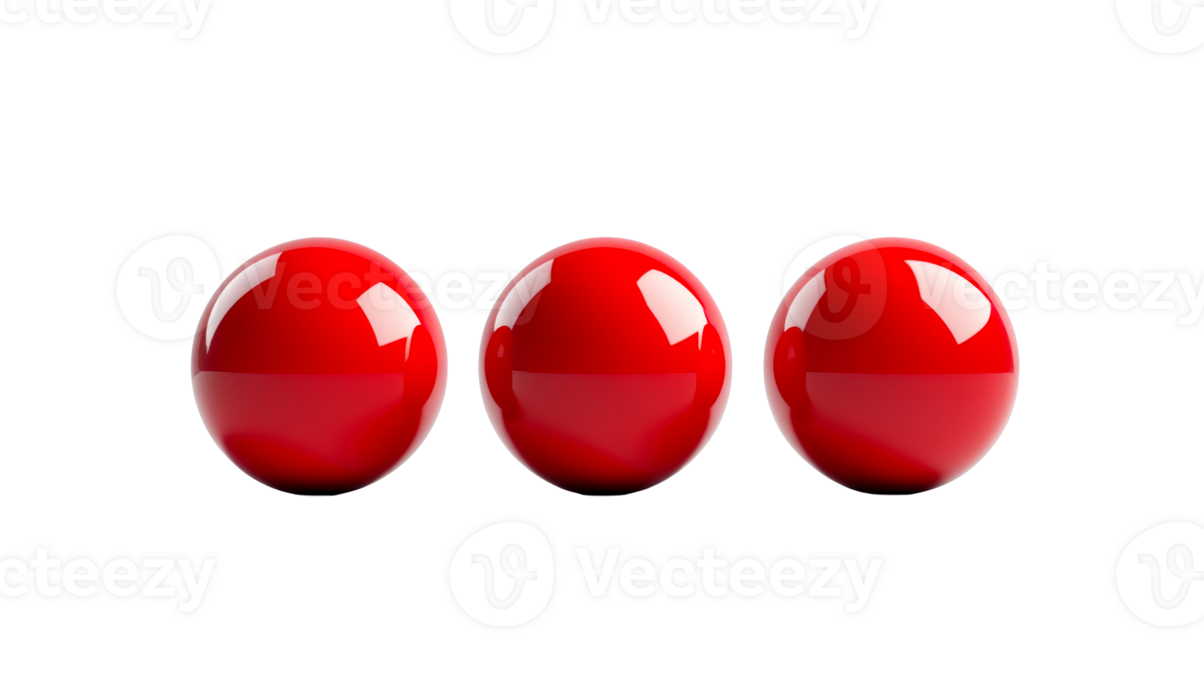 Three bright red spheres isolated on black backdrop, cut out transparent png