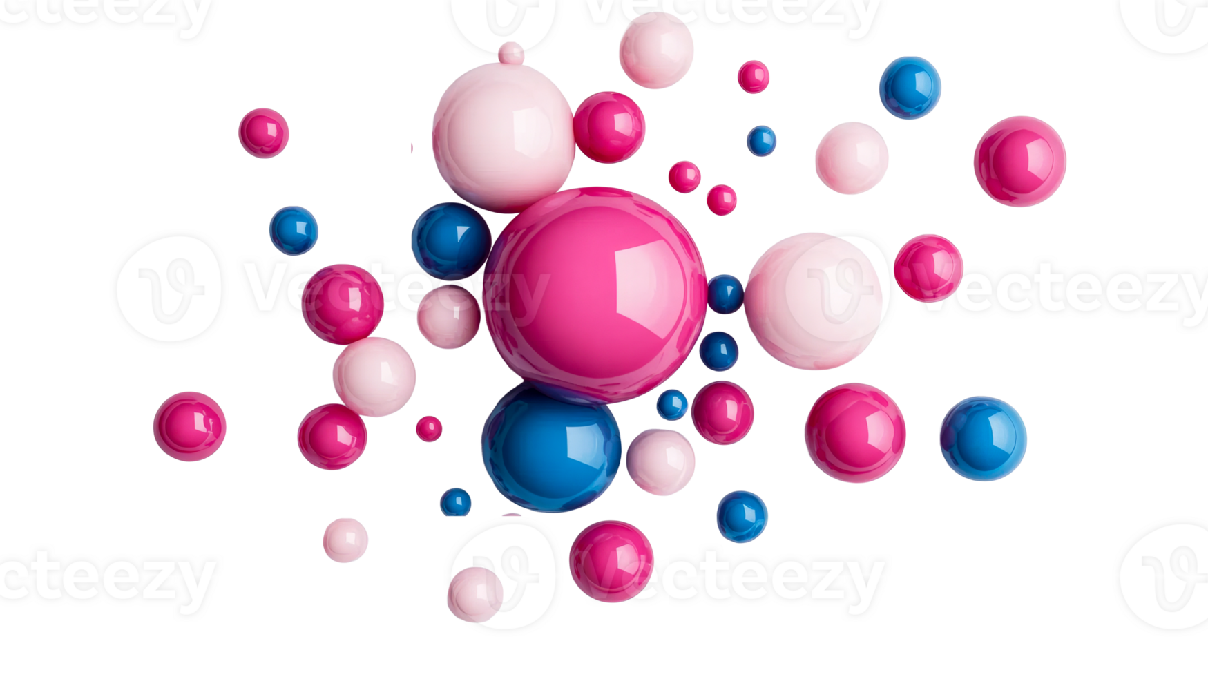 Glossy spheres scattered in blue pink colors, cut out transparent png