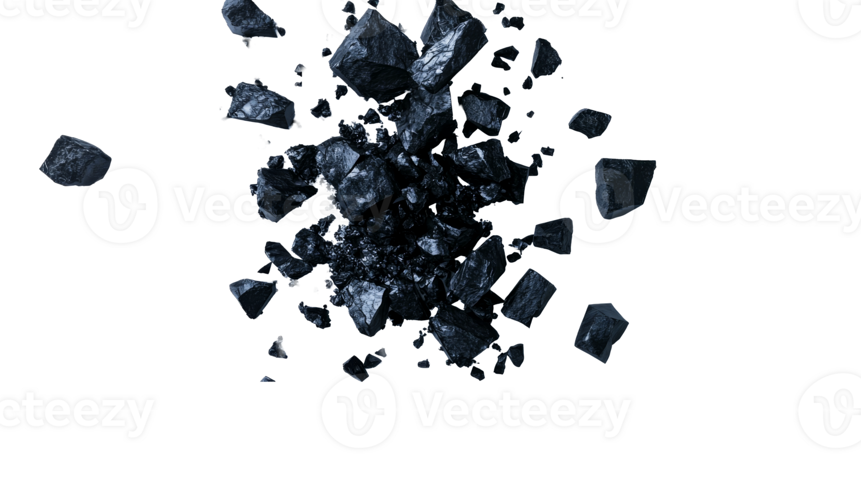 Heap of coal pieces on black backdrop, cut out transparent png