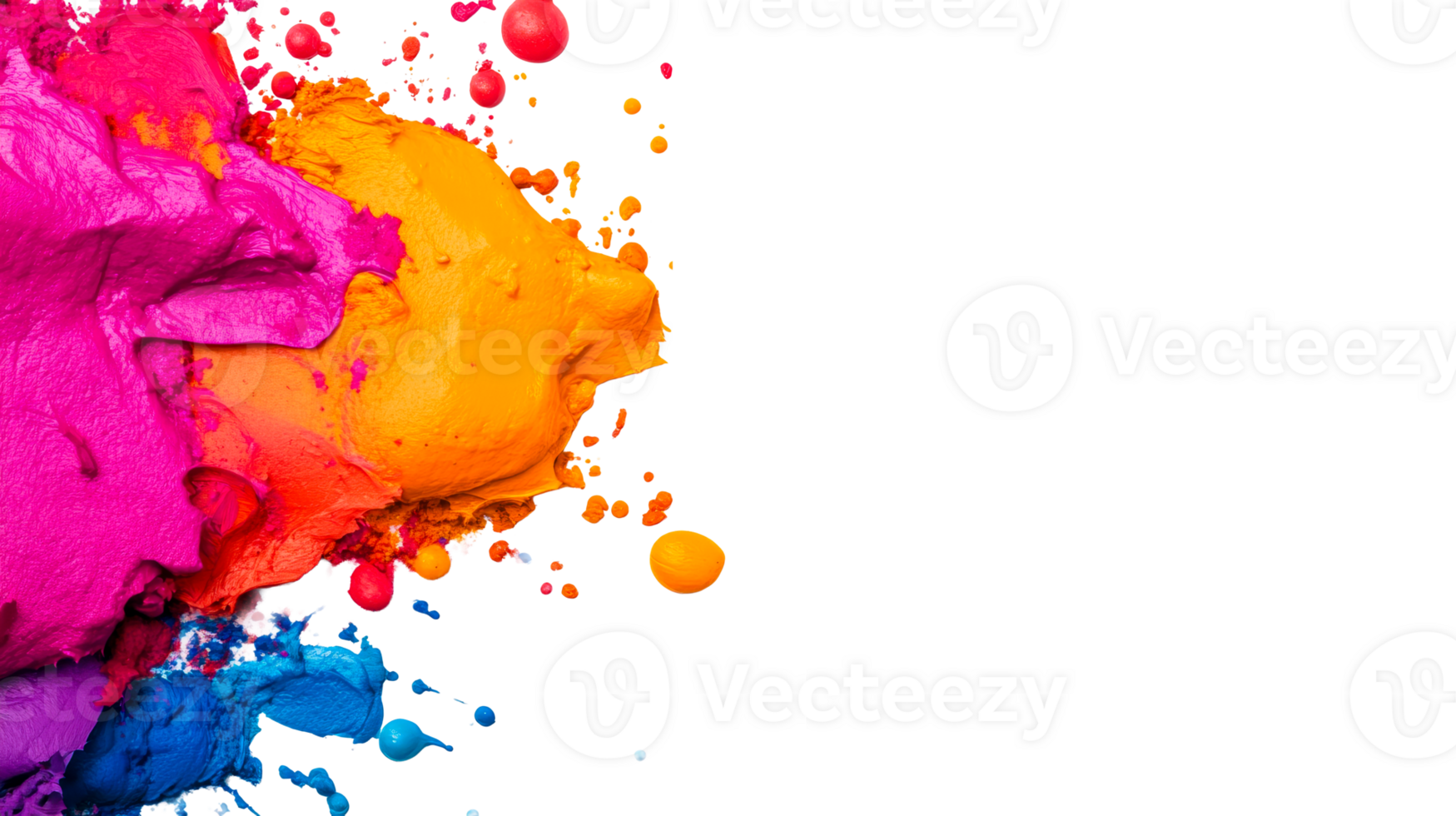 Splashes of colorful paint merging together artistically, cut out transparent png