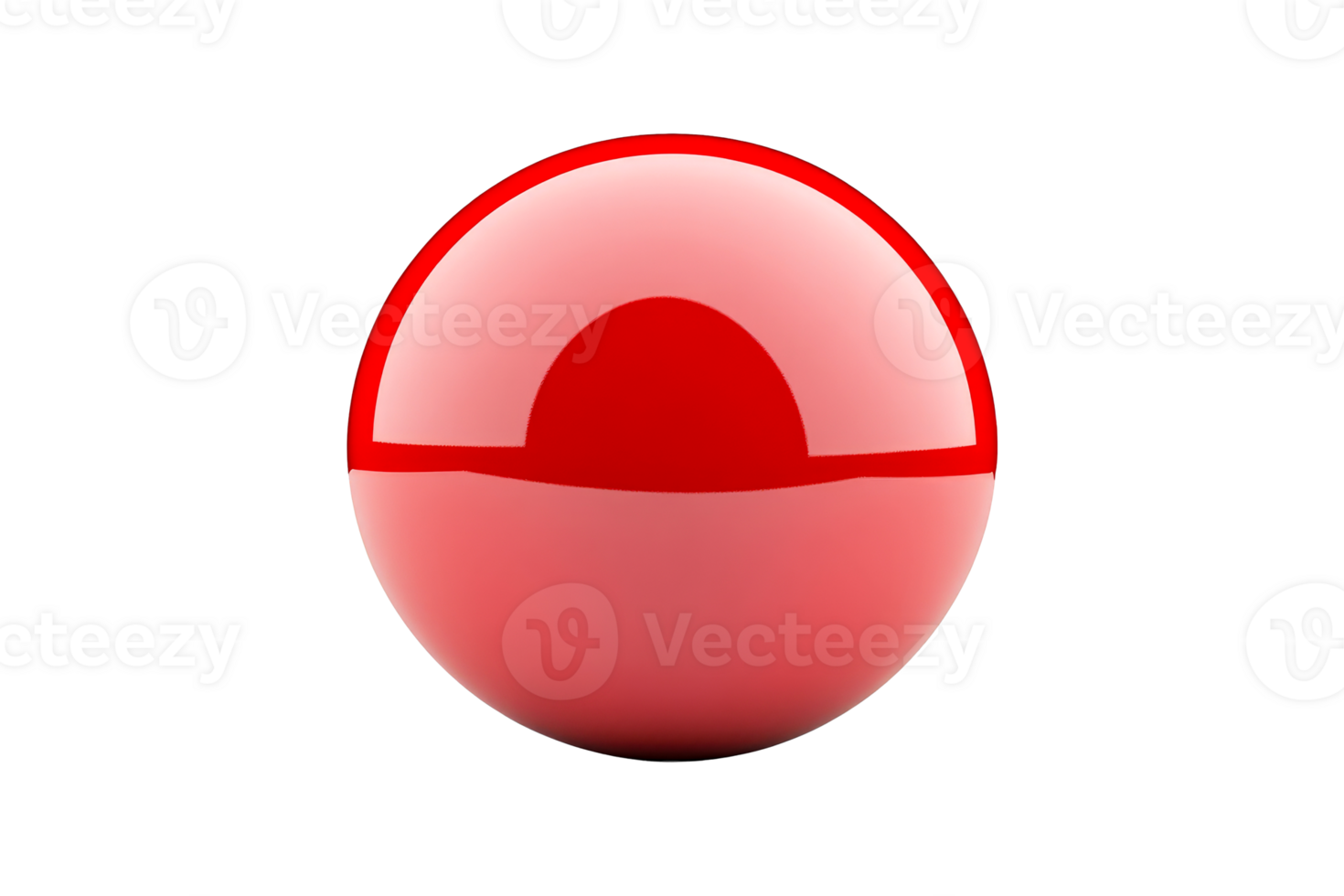 Glossy red sphere illustration with reflection on dark background, cut out transparent png