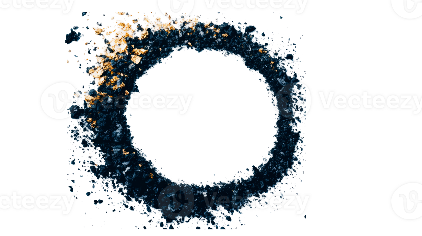 Grunge style circle frame with gold texture, cut out transparent png