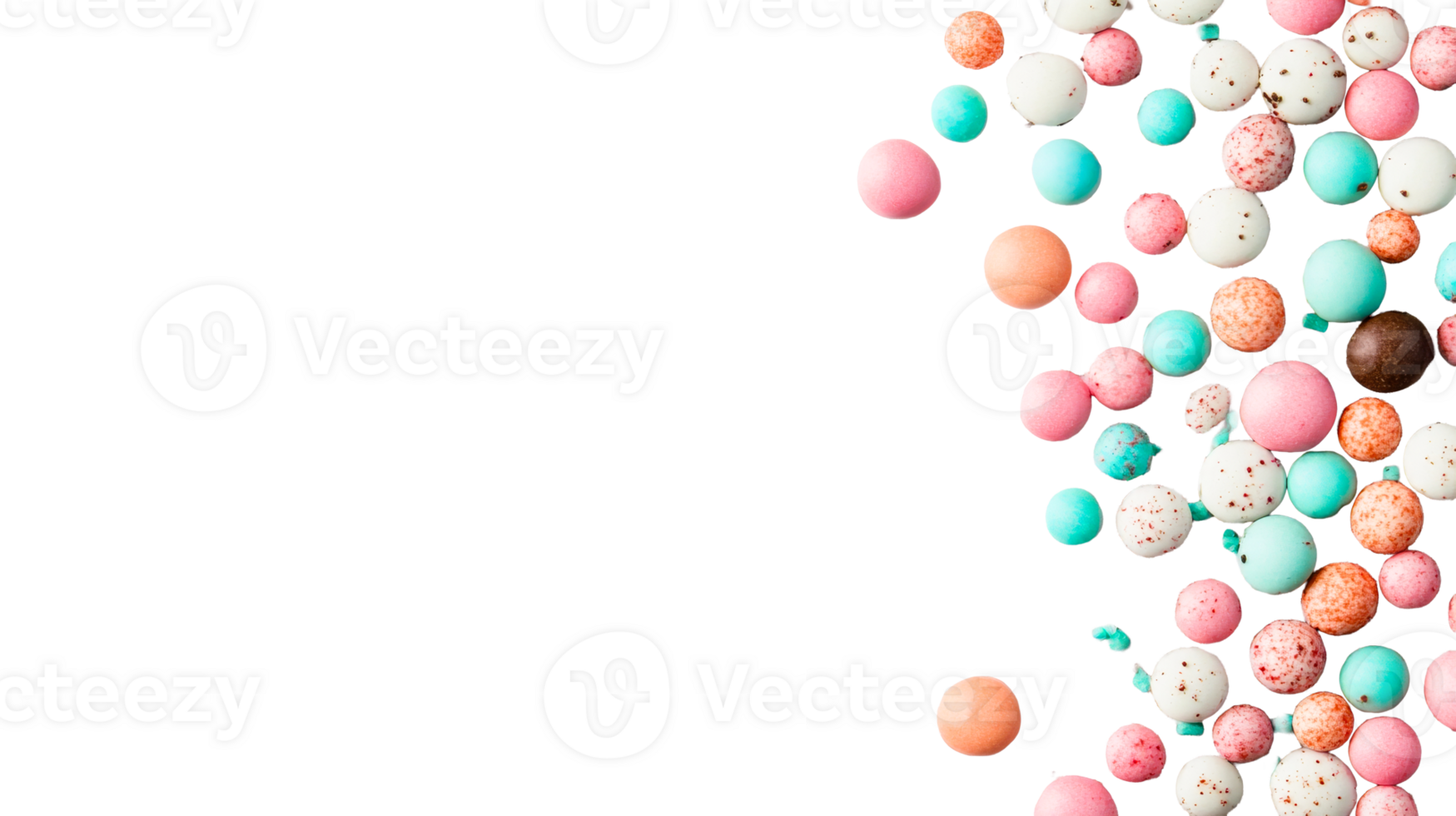 Colorful candies composition, sweets delicacy on black background, cut out transparent png