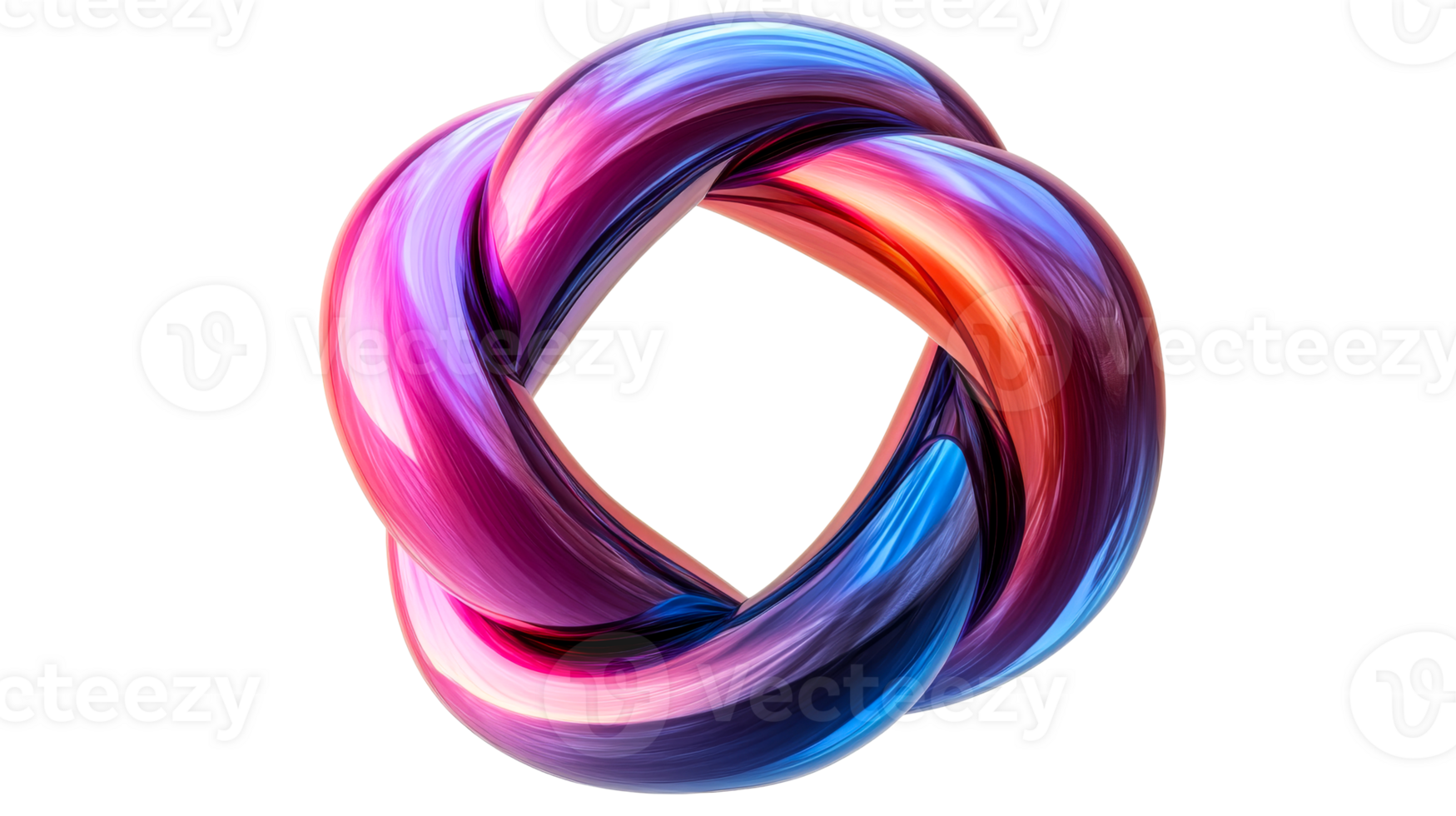 Abstract torus knot with colorful fluid texture, cut out transparent png