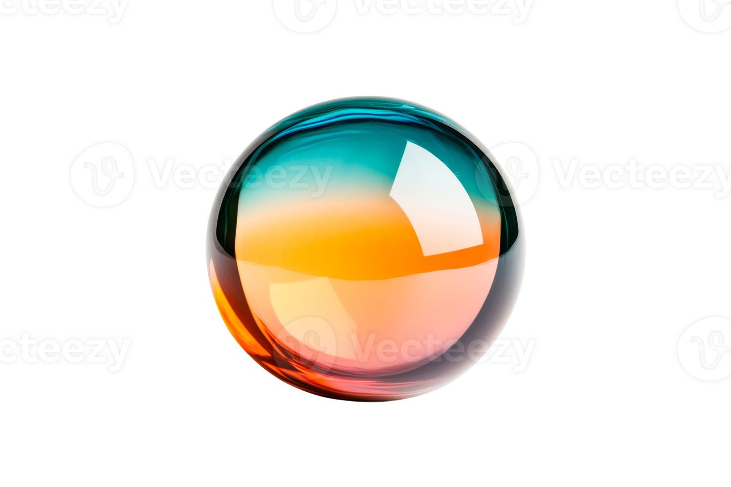 Glass Orb with Gradient Colors in Studio Setting, cut out transparent png