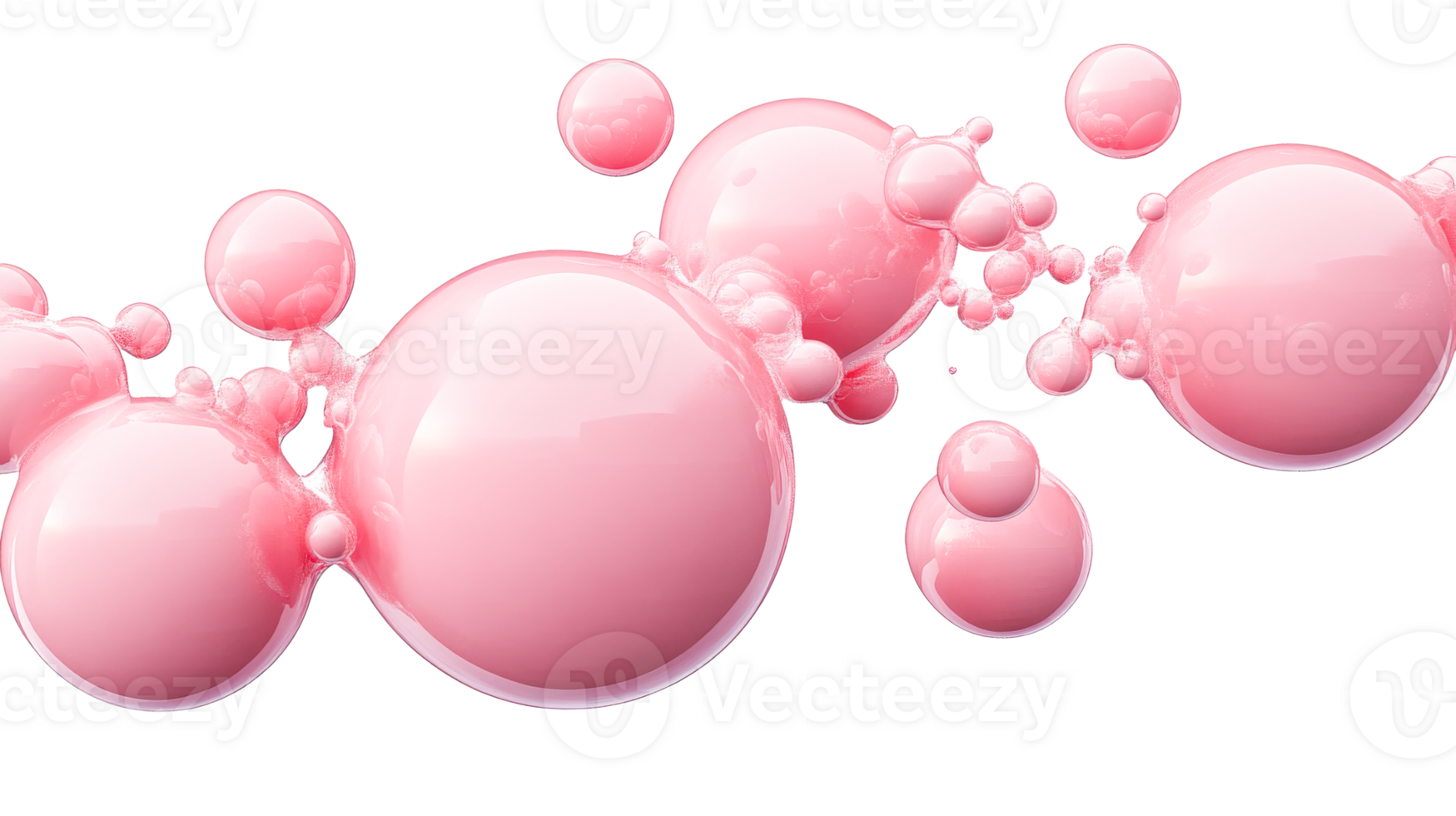 Pink spheres connected by smaller bubbles, abstract composition, cut out transparent png