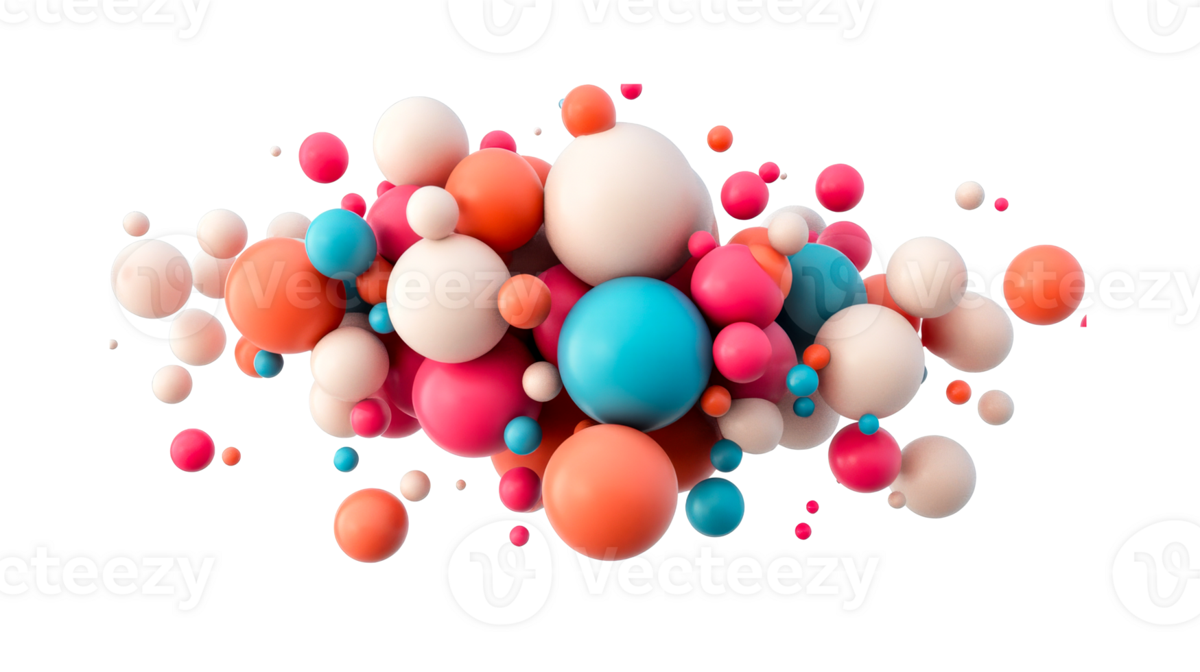 Spheres arrangement in vibrant colors on black background, cut out transparent png