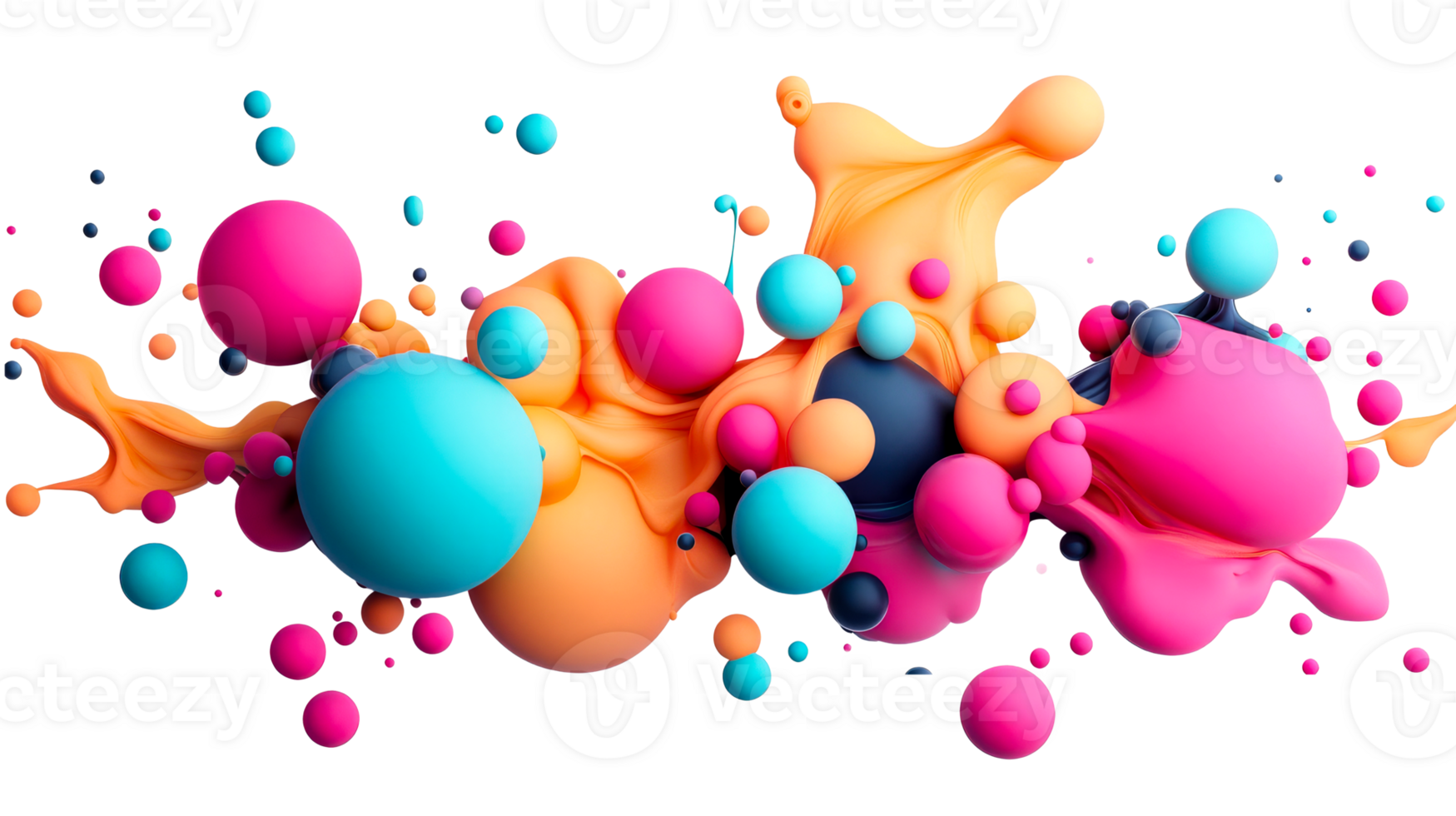 Vibrant balls, fluid, and shapes create dynamic design, cut out transparent png