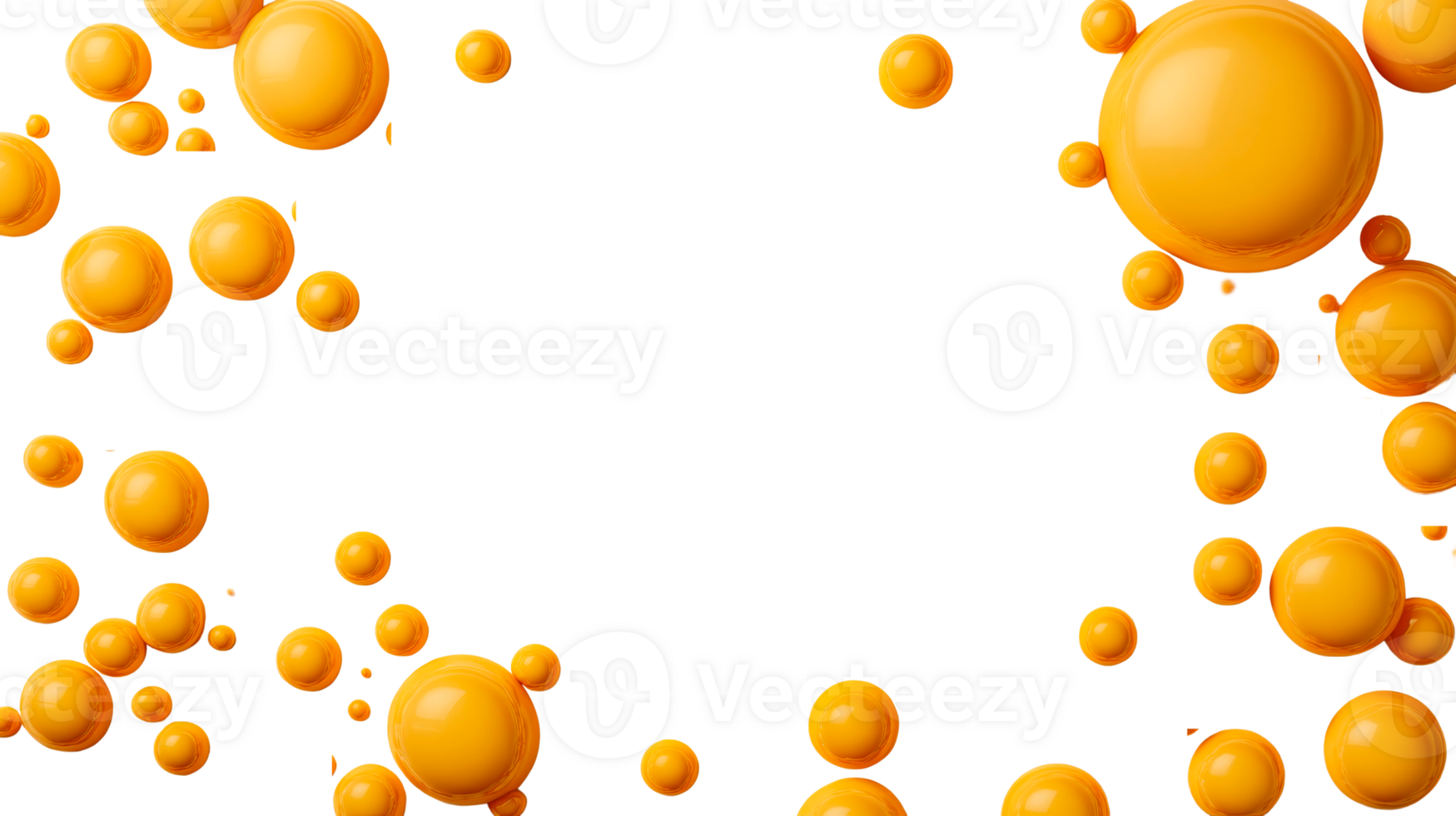 Yellow spheres composition on black backdrop, cut out transparent png