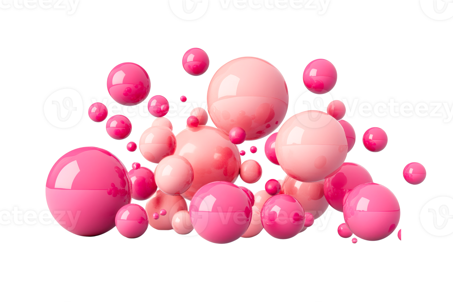 Pile of pink spherical objects against black, cut out transparent png
