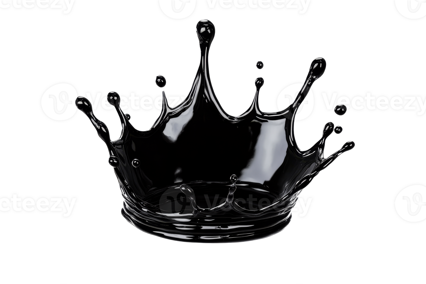 Elegant clear water crown, fluid shape on black background, cut out transparent png