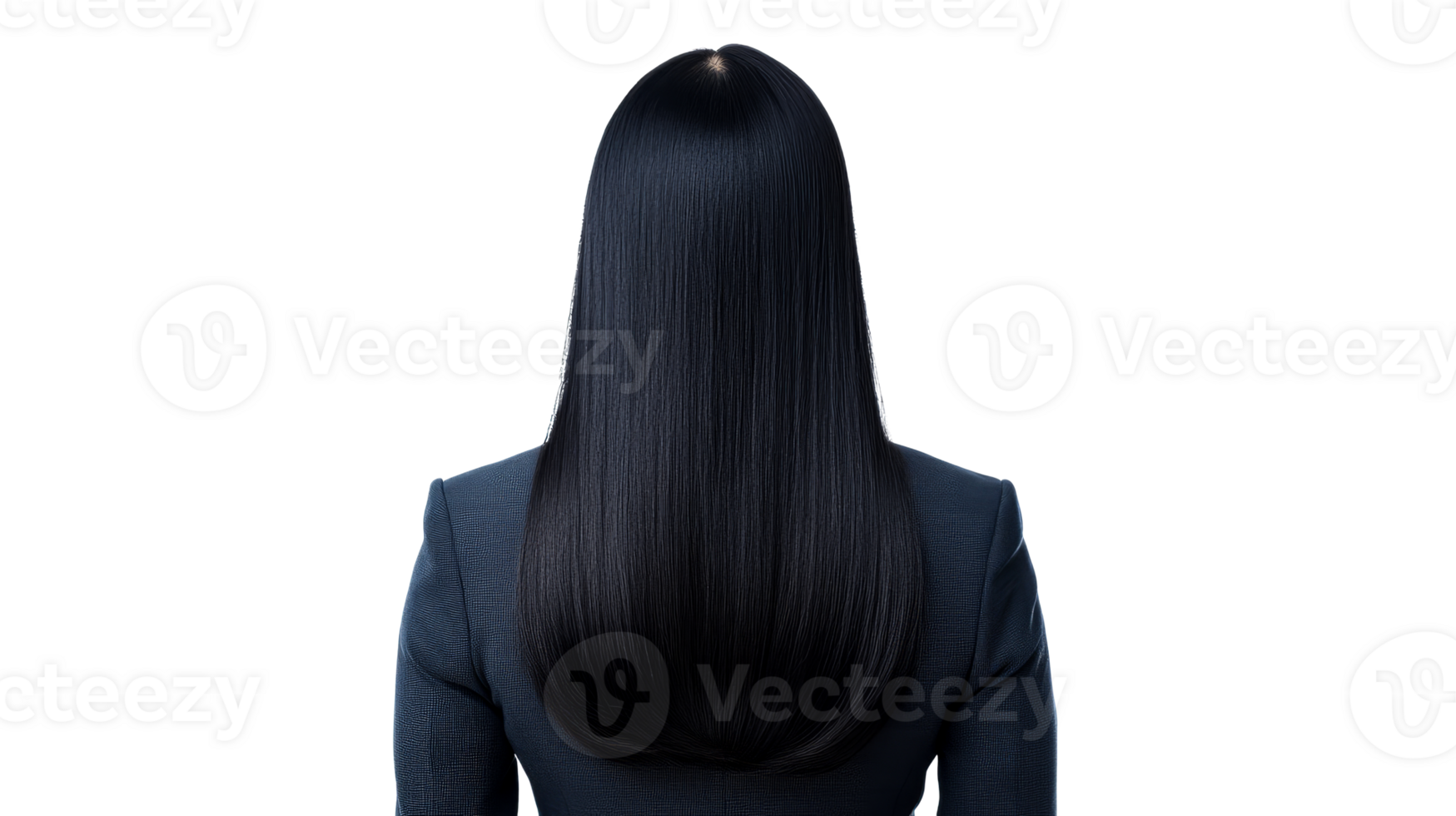 Woman's Shiny Dark Hair with Suit Jacket from Back View, cut out transparent png