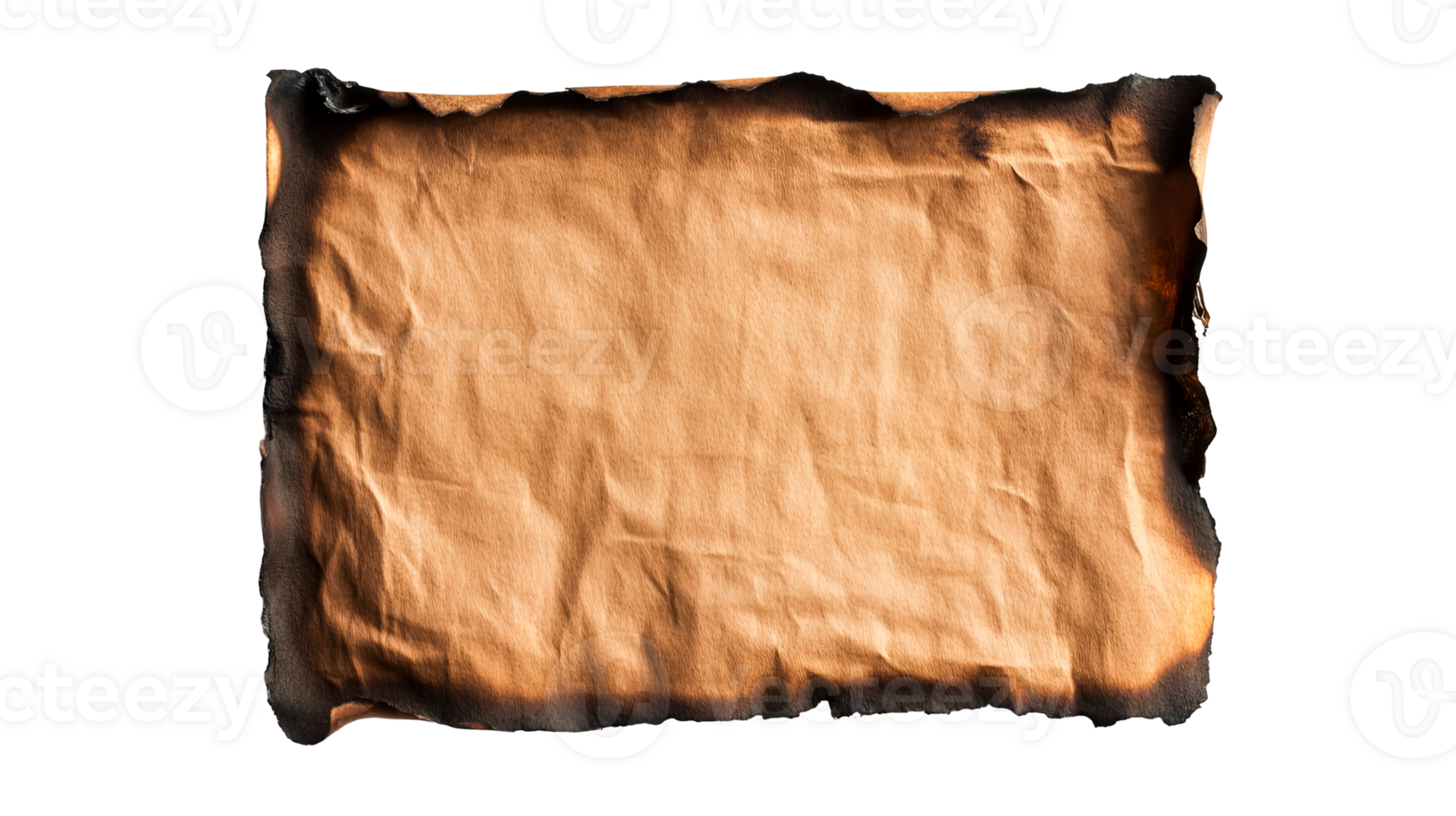 Old vintage paper with burned edges, scroll, parchment, cut out transparent png