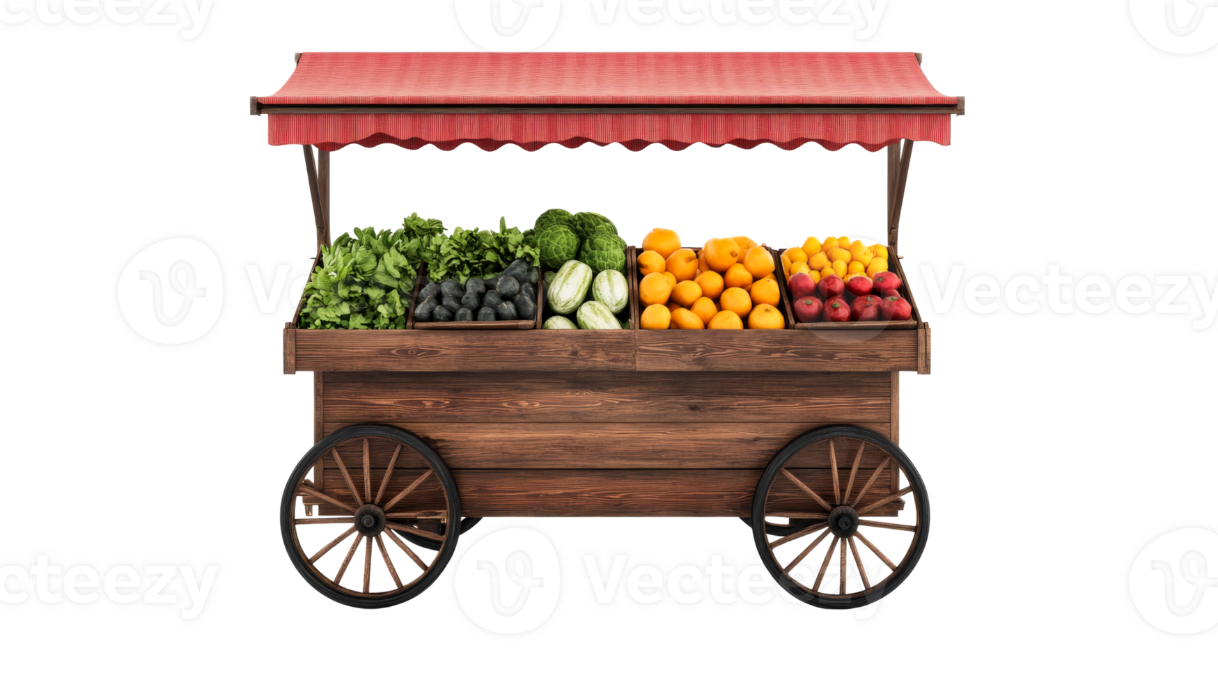 Farmers market cart filled with various fresh produce, cut out transparent png