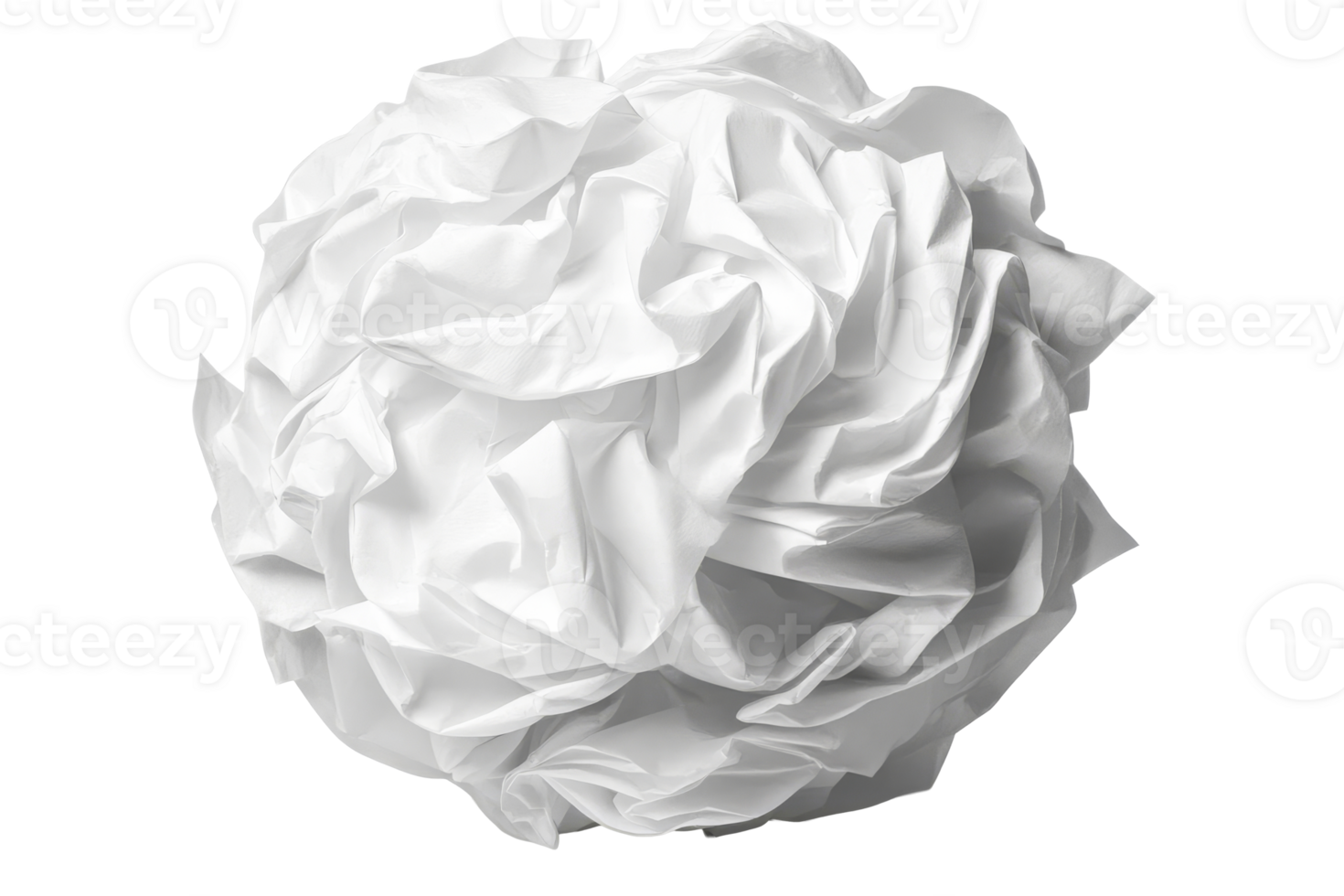 White crumpled paper ball on black background, cut out transparent png