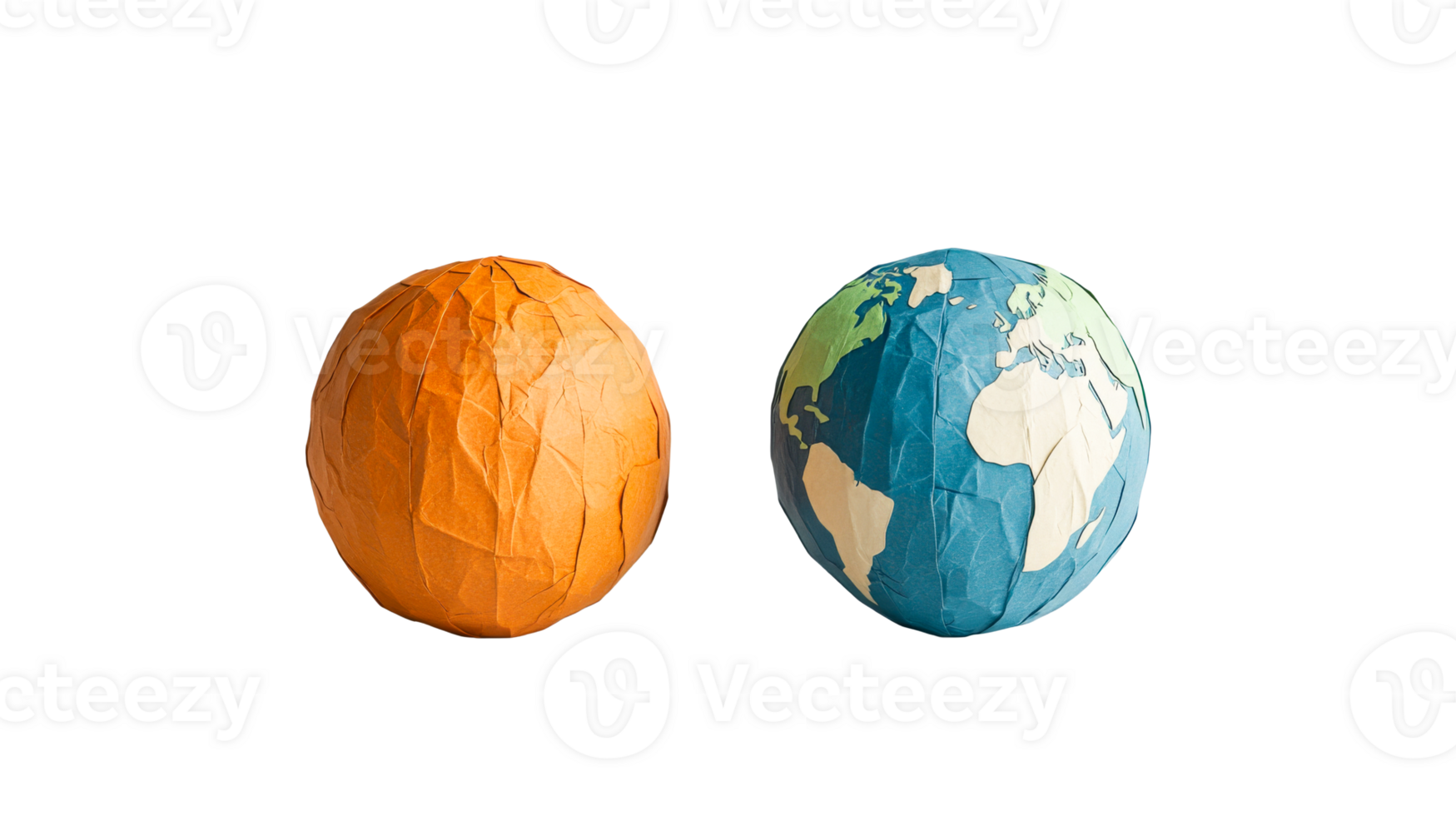 Handmade Paper Globe Earth and Orange Shape, Isolated , cut out transparent png