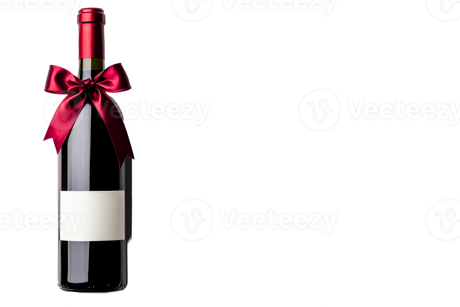 Elegant red wine bottle with bow isolated, cut out transparent png