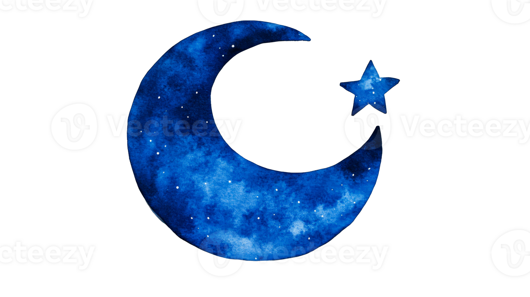 Blue crescent moon and star illustration with transparent background png