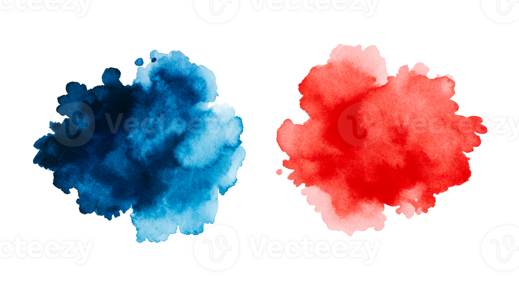 Colorful watercolor splashes in red and blue on transparent background png