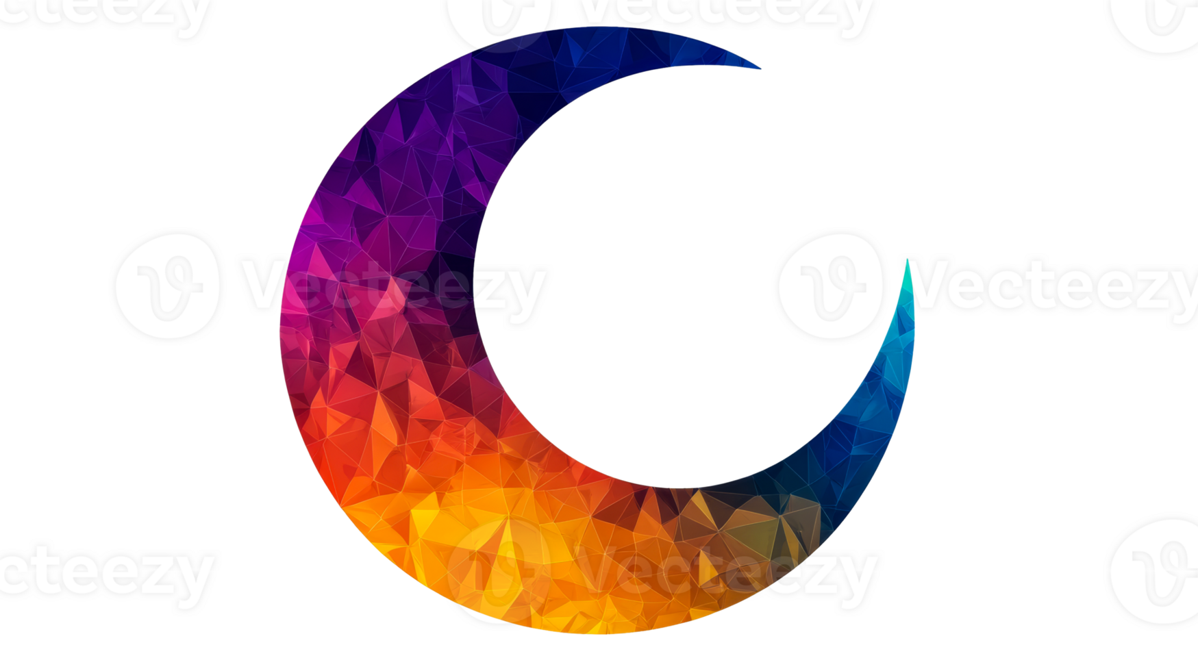 Colorful crescent moon design featuring geometric shapes and gradients png