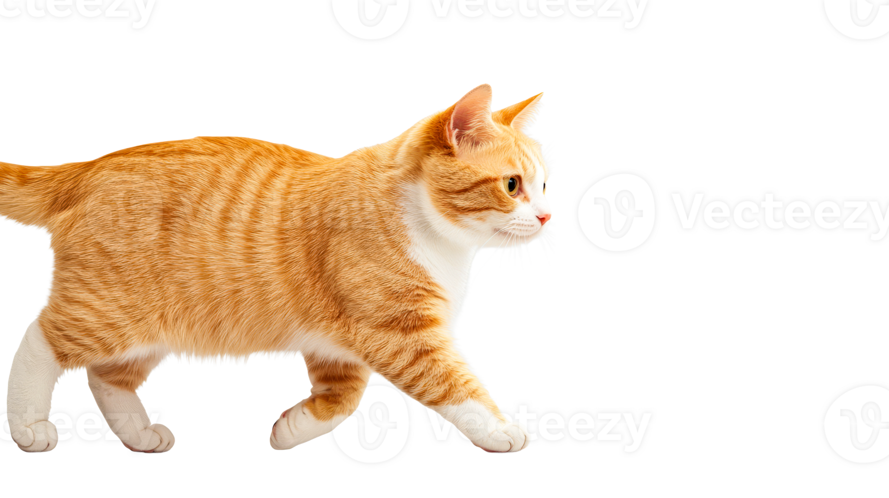 Orange tabby cat walking gracefully on a transparent background png