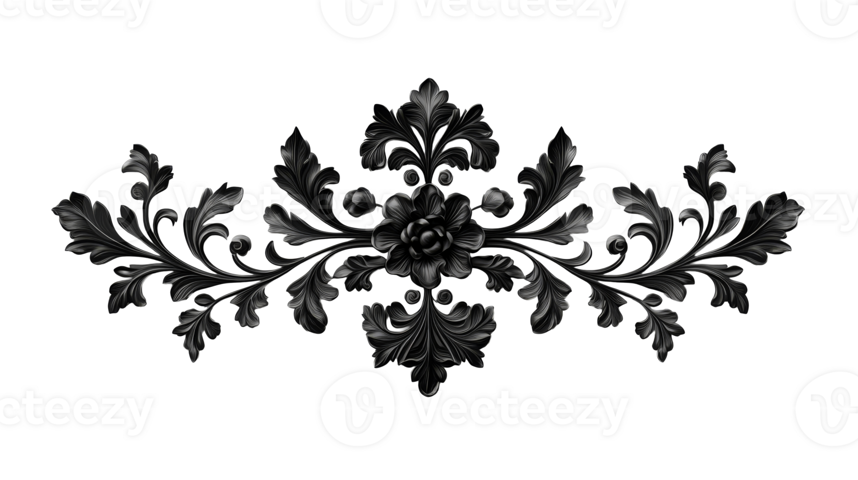 Elegant black floral ornament design with intricate details png