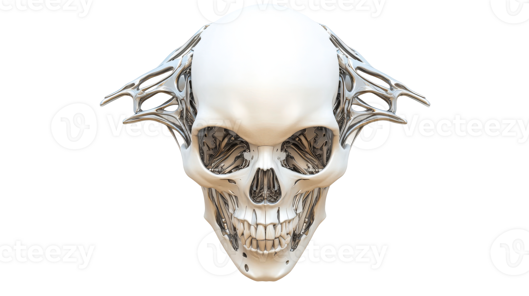 Intricate skull design with metallic details on transparent background png