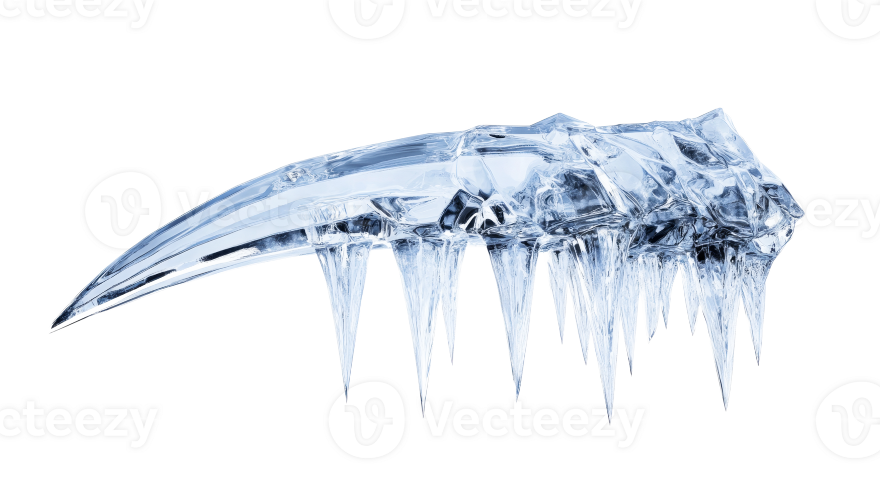 Sharp ice formation with intricate details on transparent background png