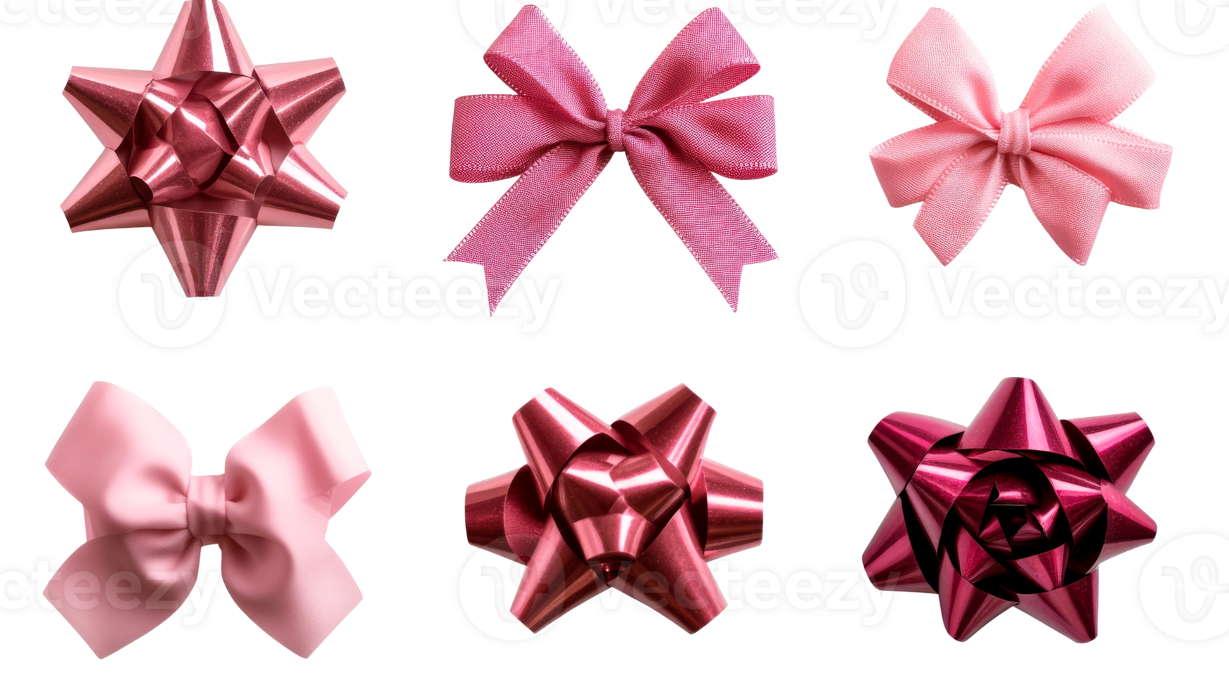 Collection of various pink bows and ribbons for decorations png