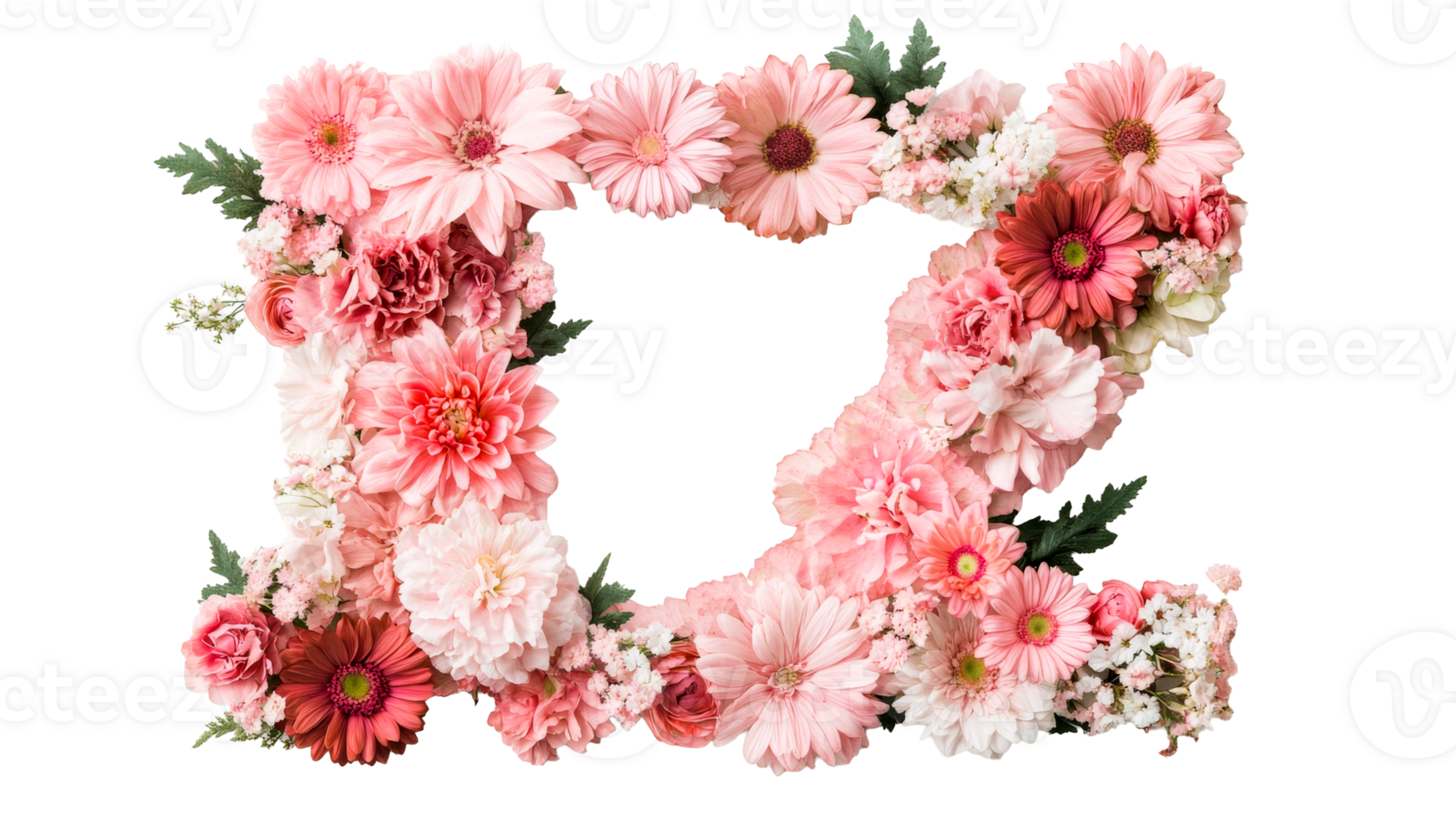 Floral letter design with pink flowers on a transparent background png
