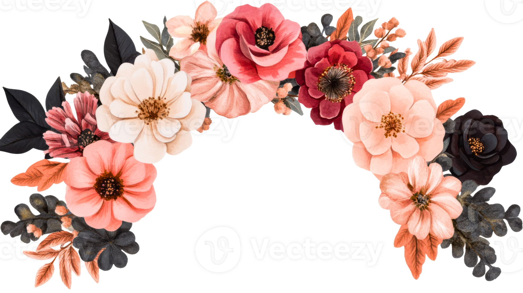 Floral arrangement with blooms on a clear background png