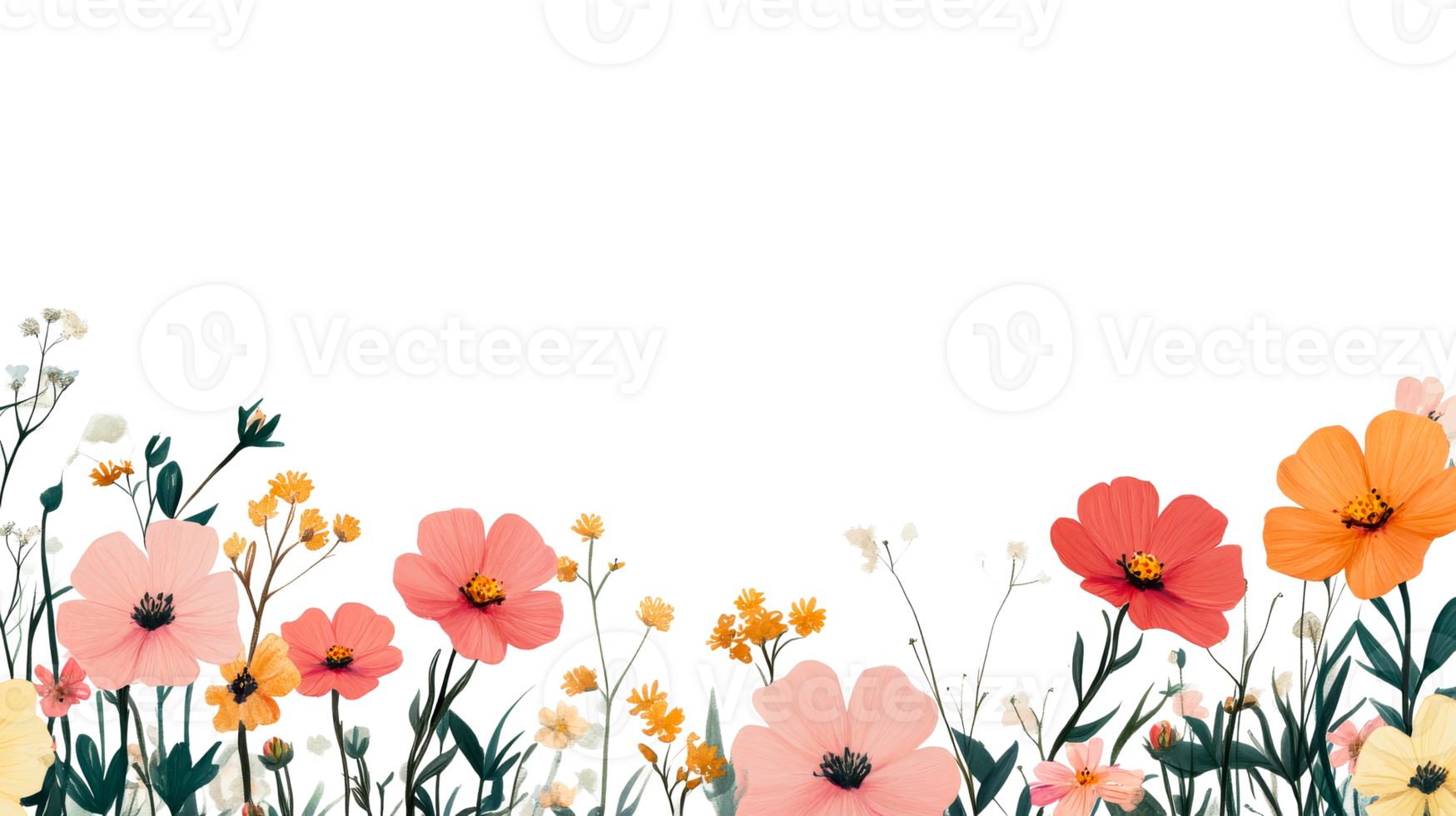 Vibrant wildflowers blooming with various colors on a clear background png