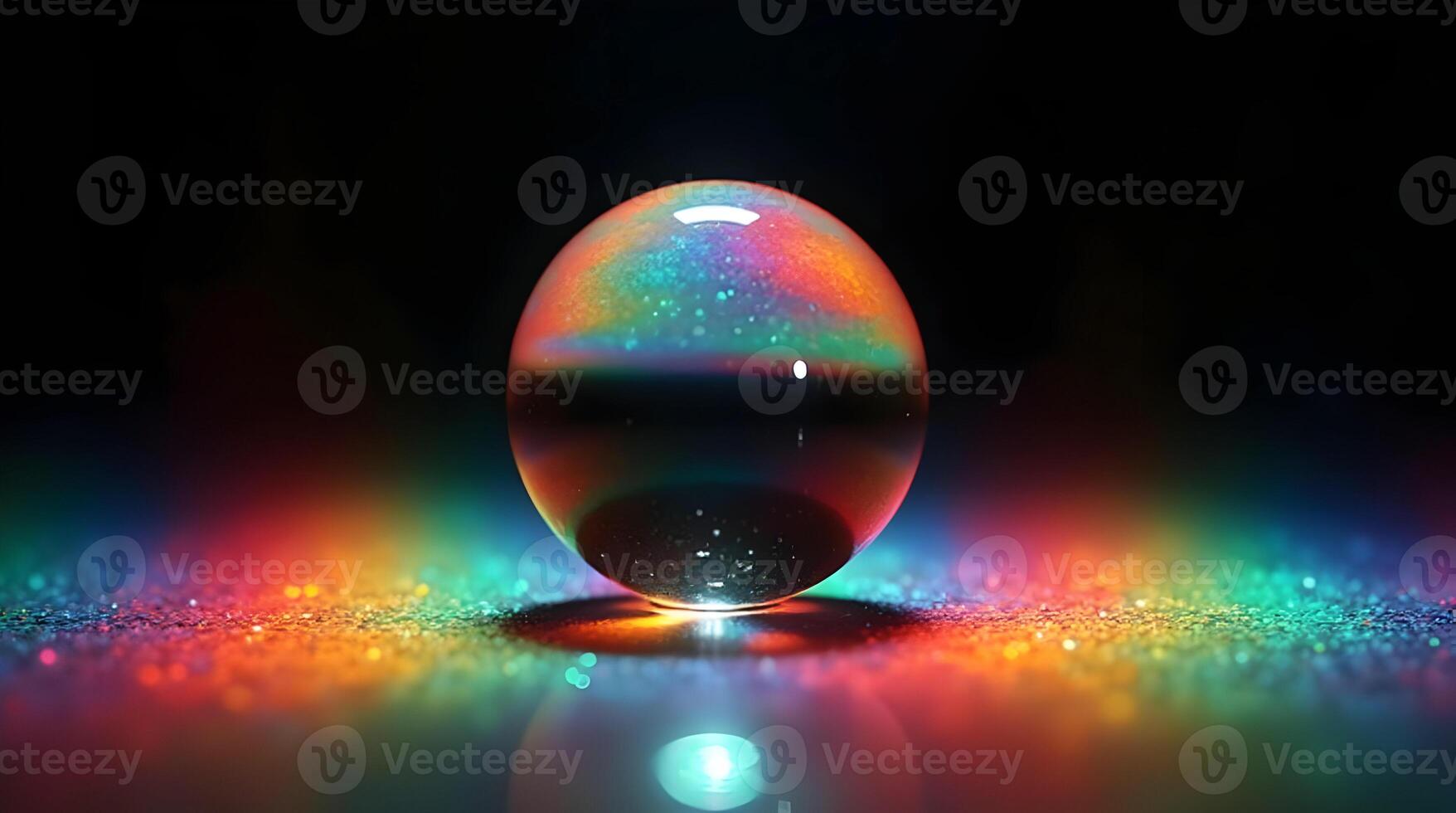 A rainbow colored ball sitting on a table with a rainbow light shining through it photo